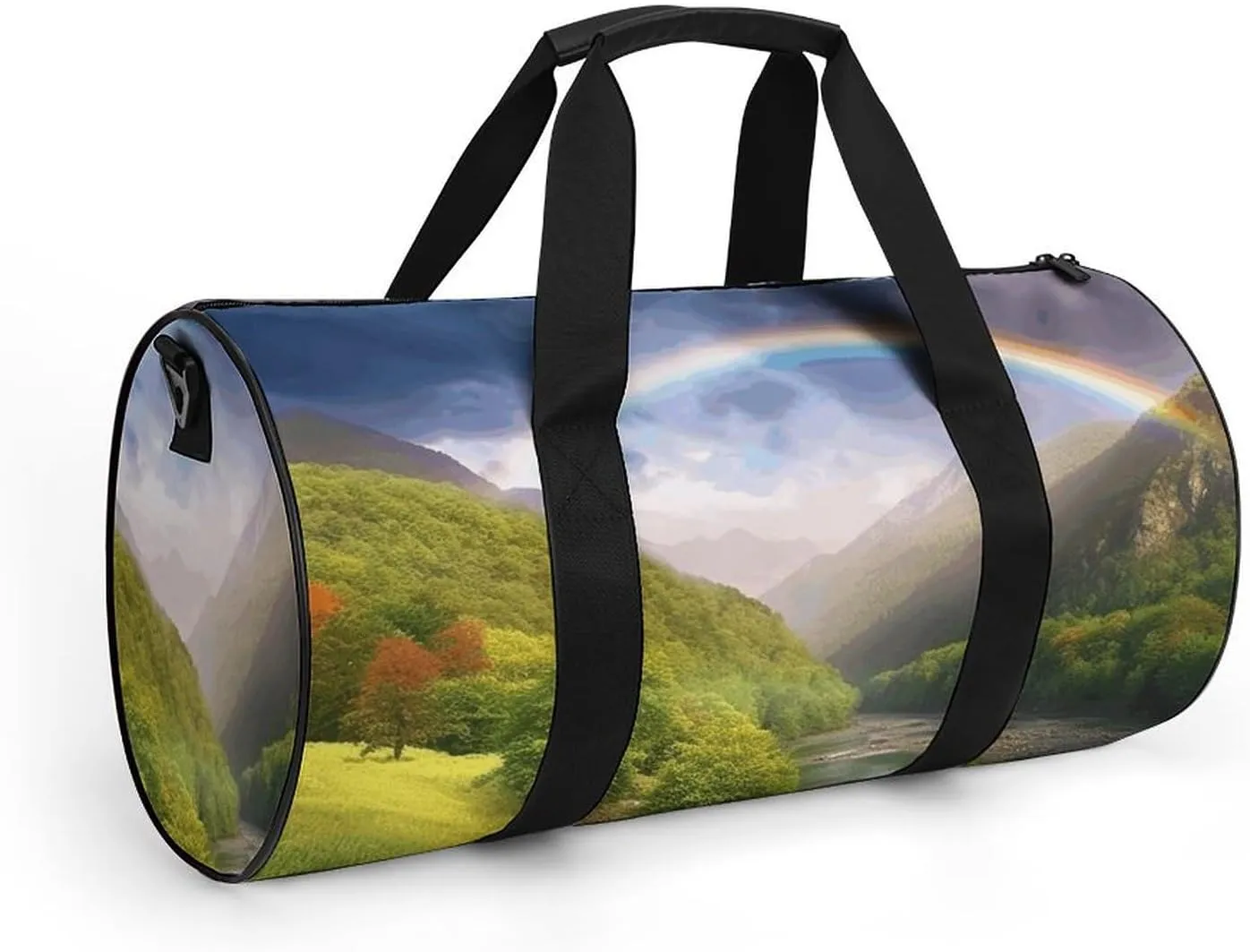 Duffel Bag for Men Women Gym Bag Mountain Valley with Rainbow Travel Duffel Bag Waterproof Overnight Bag for Sports Workout