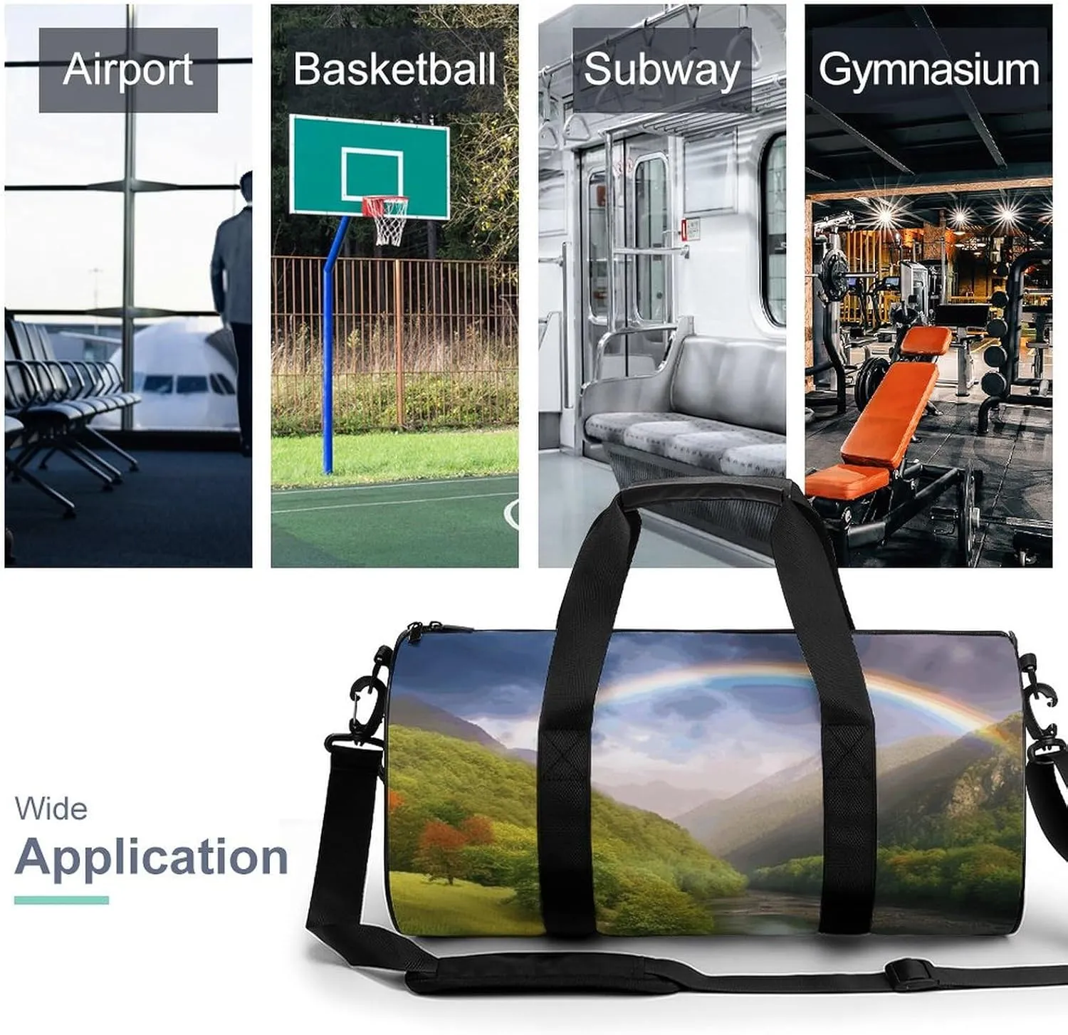 Duffel Bag for Men Women Gym Bag Mountain Valley with Rainbow Travel Duffel Bag Waterproof Overnight Bag for Sports Workout