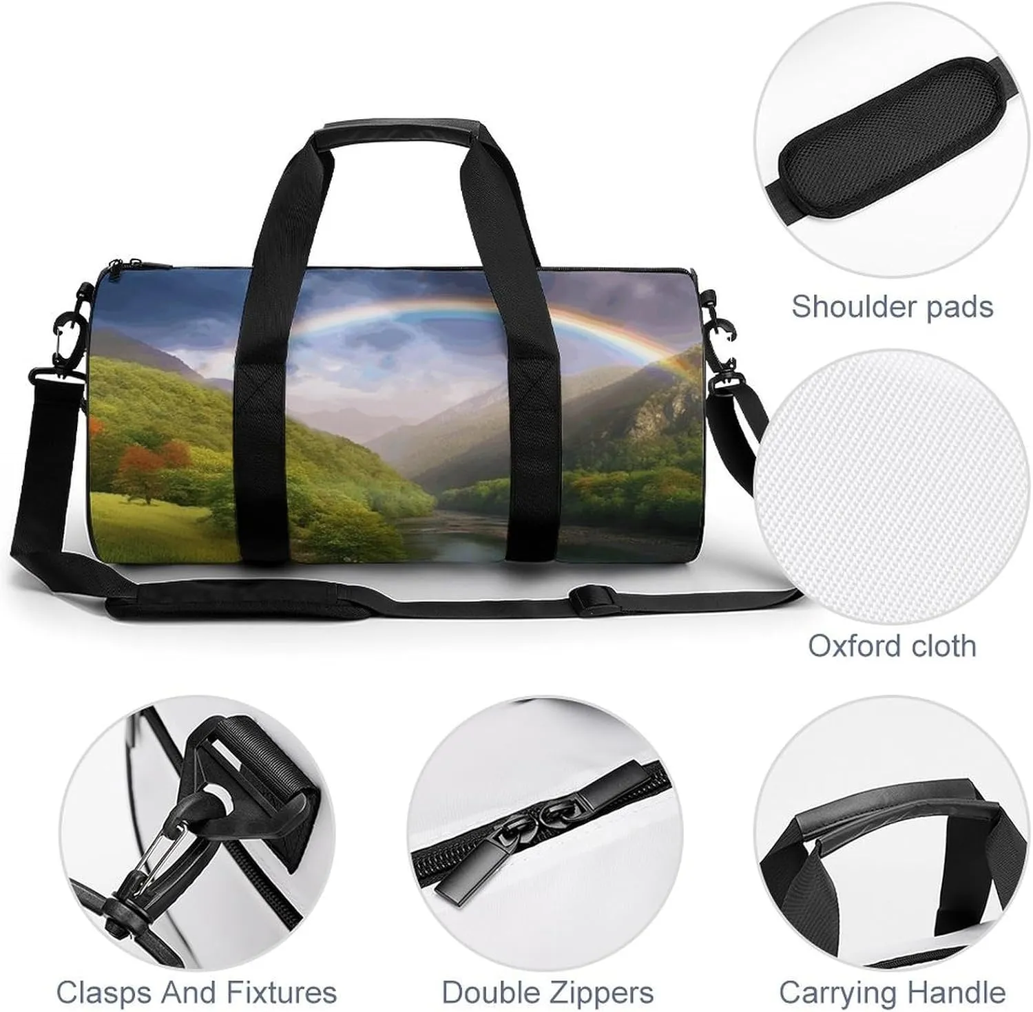 Duffel Bag for Men Women Gym Bag Mountain Valley with Rainbow Travel Duffel Bag Waterproof Overnight Bag for Sports Workout