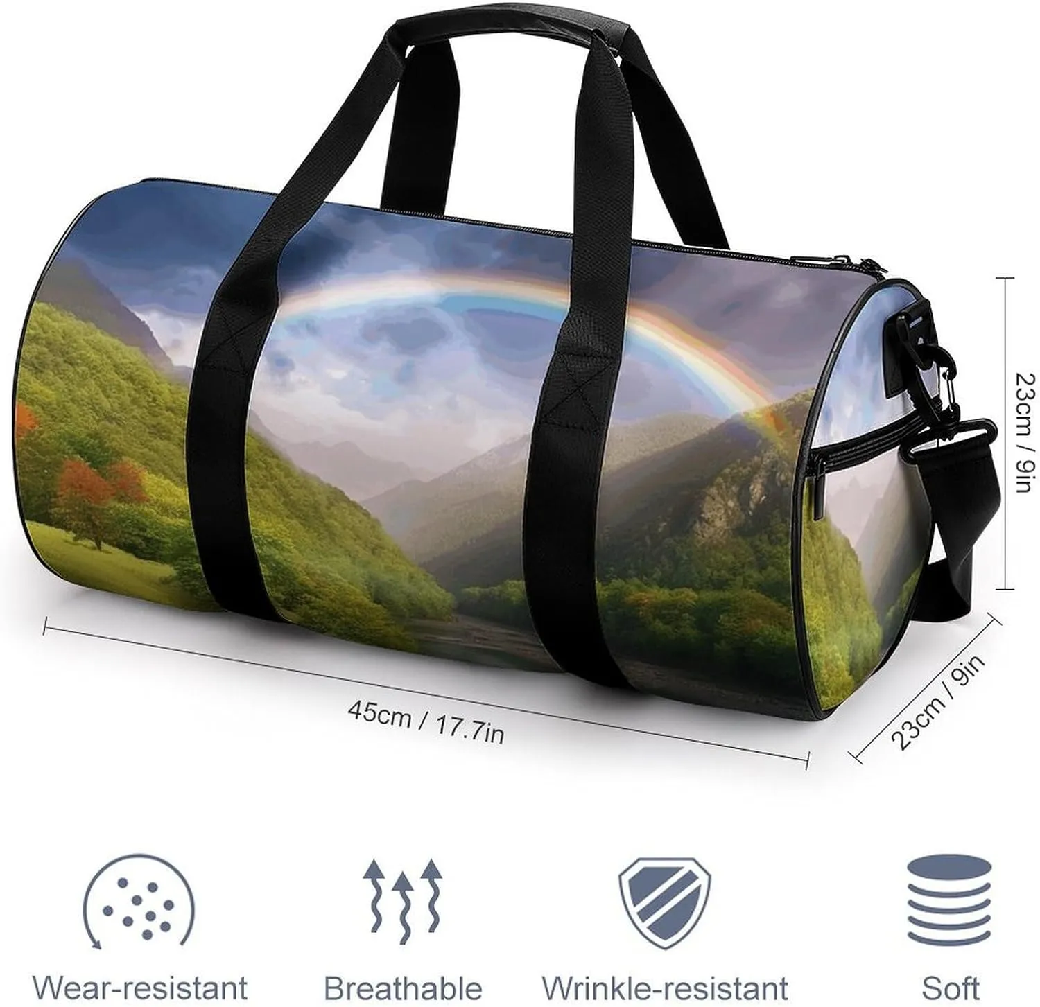 Duffel Bag for Men Women Gym Bag Mountain Valley with Rainbow Travel Duffel Bag Waterproof Overnight Bag for Sports Workout