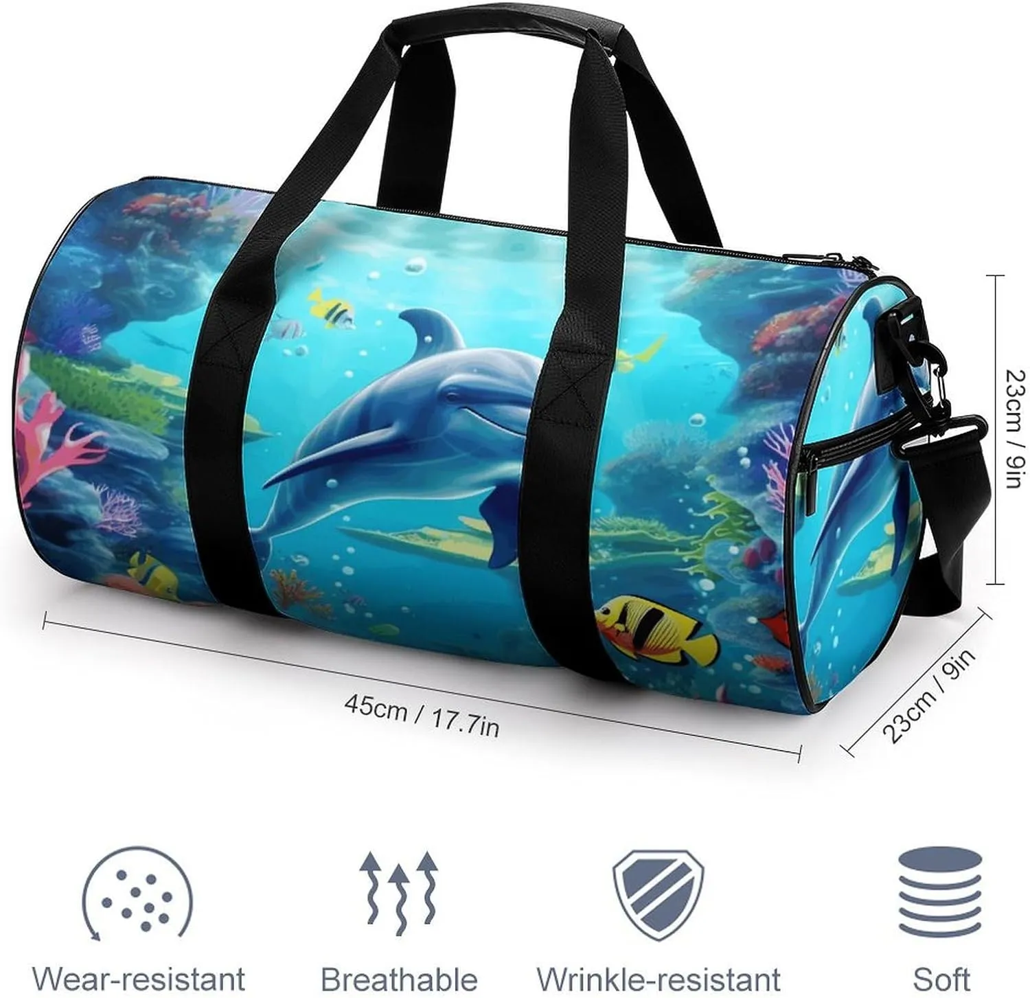 Duffel Bag for Men Women Gym Bag Ocean Underwater Dolphin Fish Travel Duffel Bag Waterproof Overnight Bag for Sports Workout