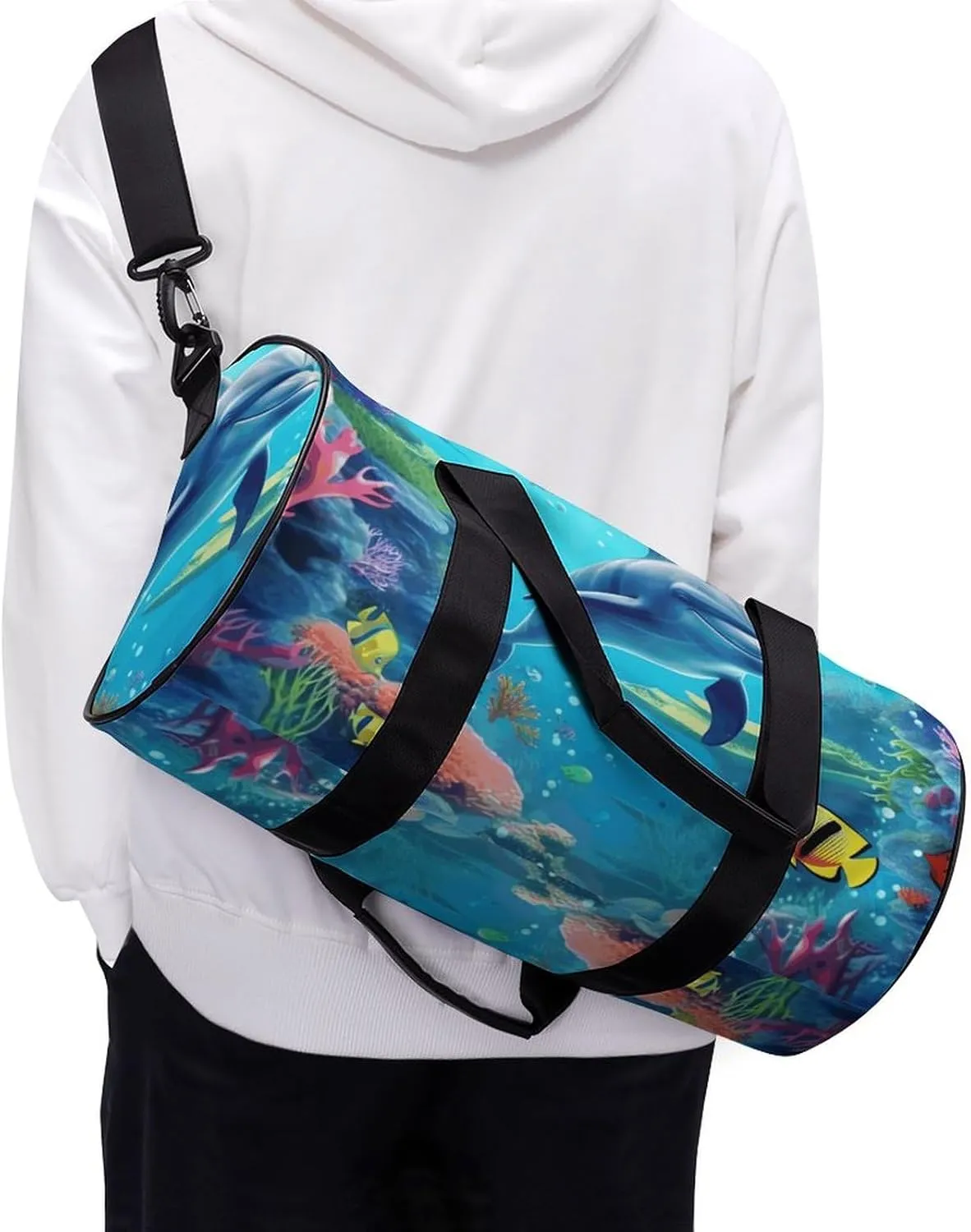 Duffel Bag for Men Women Gym Bag Ocean Underwater Dolphin Fish Travel Duffel Bag Waterproof Overnight Bag for Sports Workout