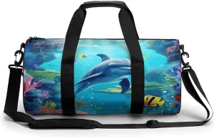 Duffel Bag for Men Women Gym Bag Ocean Underwater Dolphin Fish Travel Duffel Bag Waterproof Overnight Bag for Sports Workout
