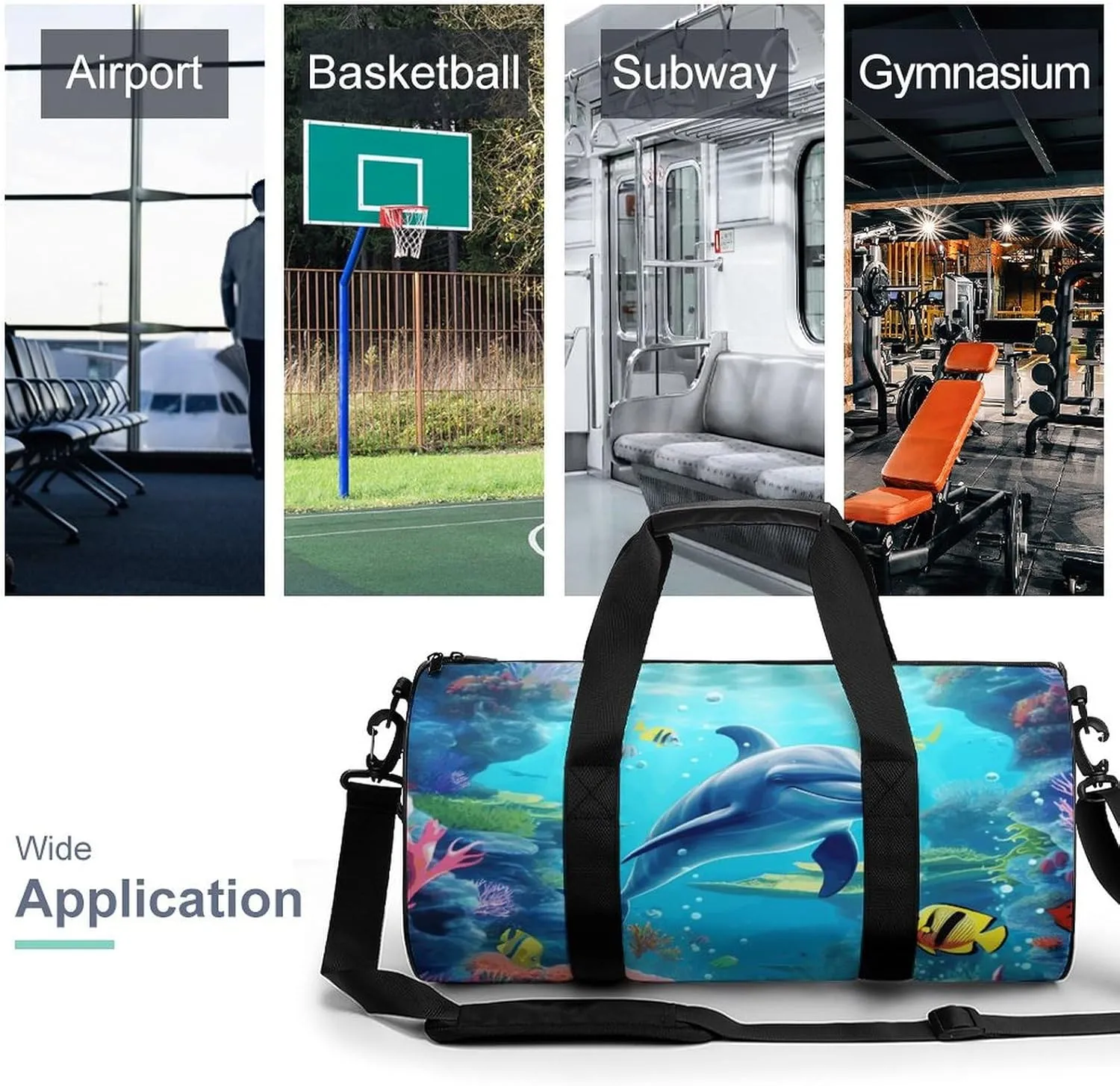 Duffel Bag for Men Women Gym Bag Ocean Underwater Dolphin Fish Travel Duffel Bag Waterproof Overnight Bag for Sports Workout