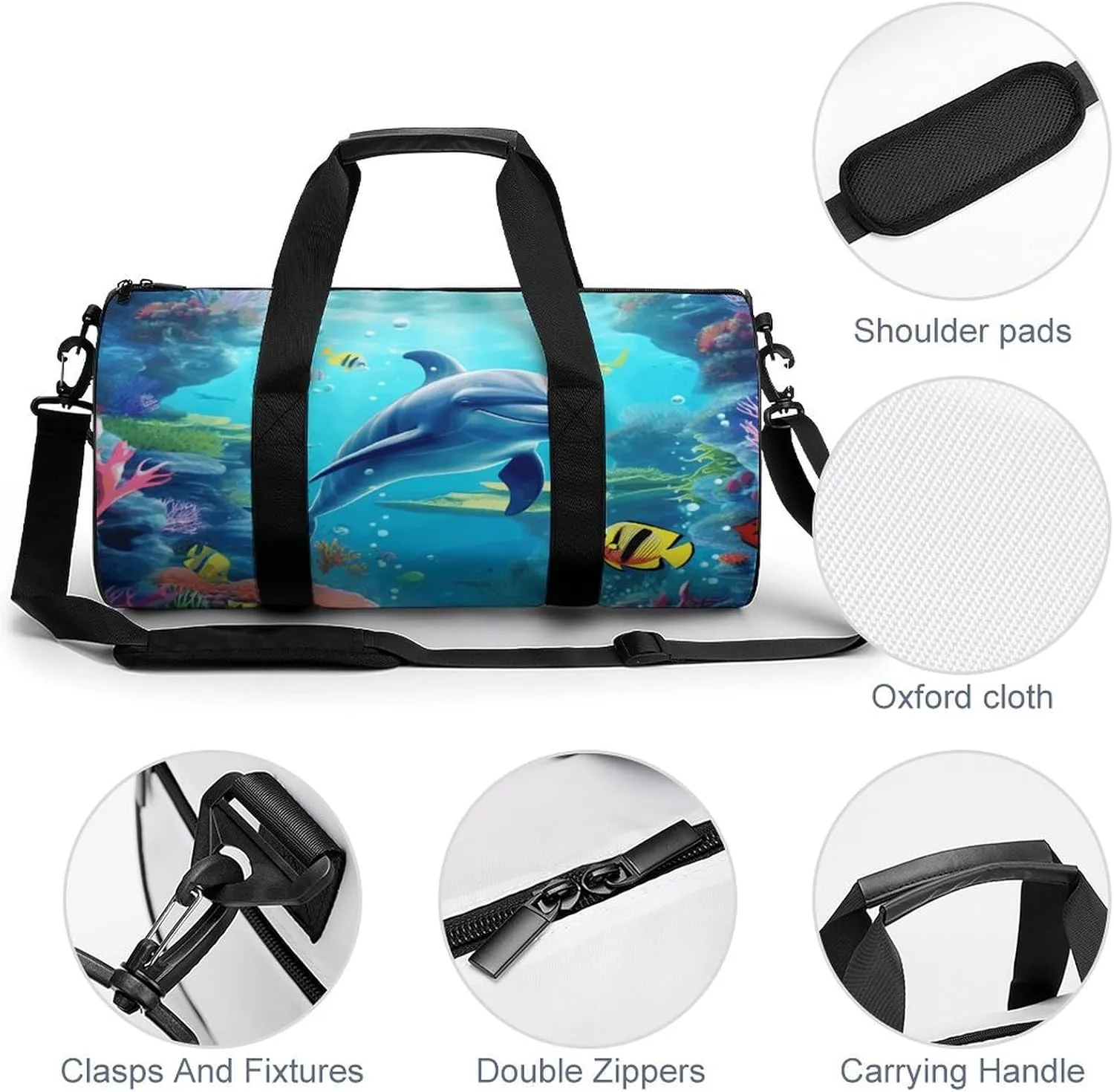 Duffel Bag for Men Women Gym Bag Ocean Underwater Dolphin Fish Travel Duffel Bag Waterproof Overnight Bag for Sports Workout