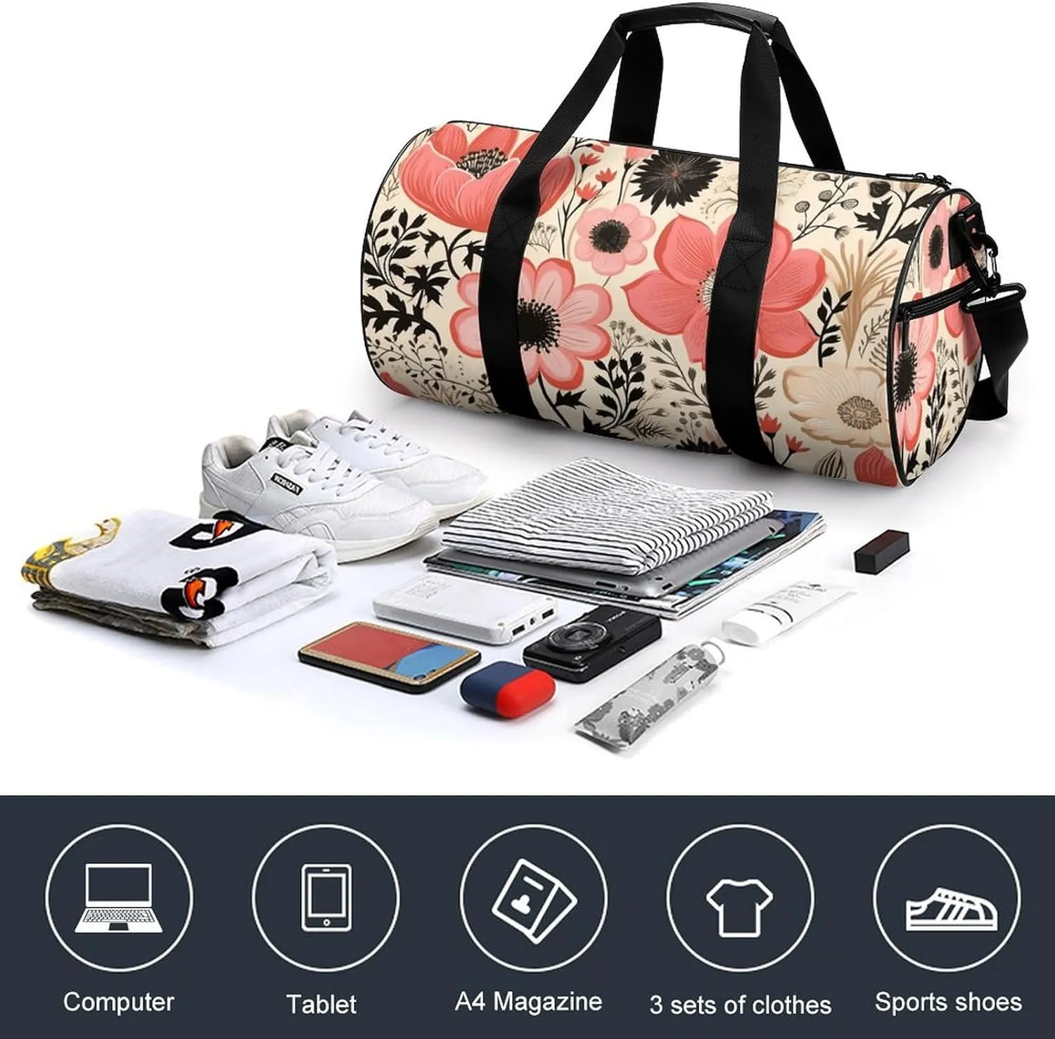 Duffel Bag for Men Women Gym Bag Peach Flower Pictures Travel Duffel Bag Waterproof Overnight Bag for Sports Workout