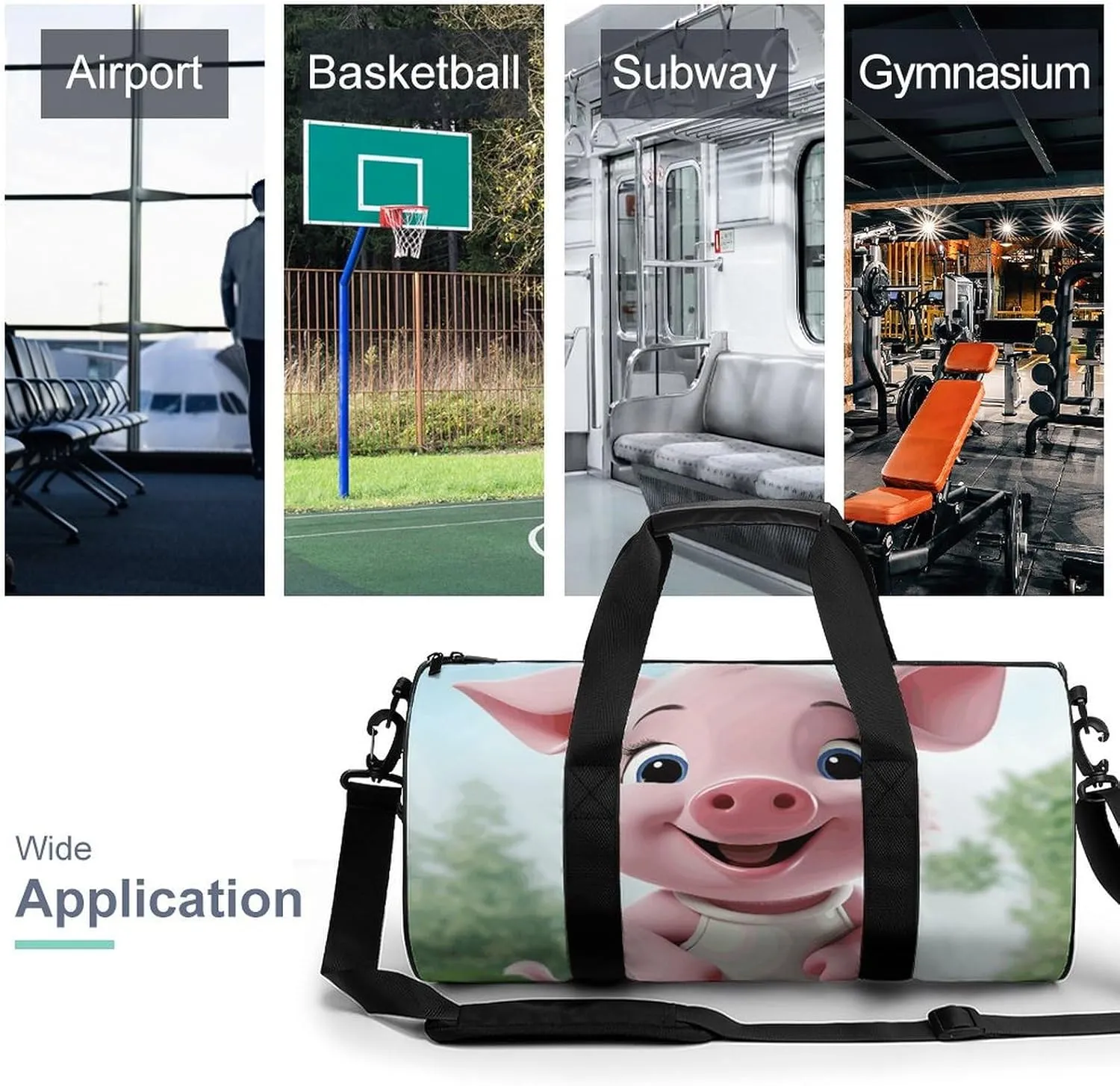Duffel Bag for Men Women Gym Bag Pink Little Pig Travel Duffel Bag Waterproof Overnight Bag for Sports Workout