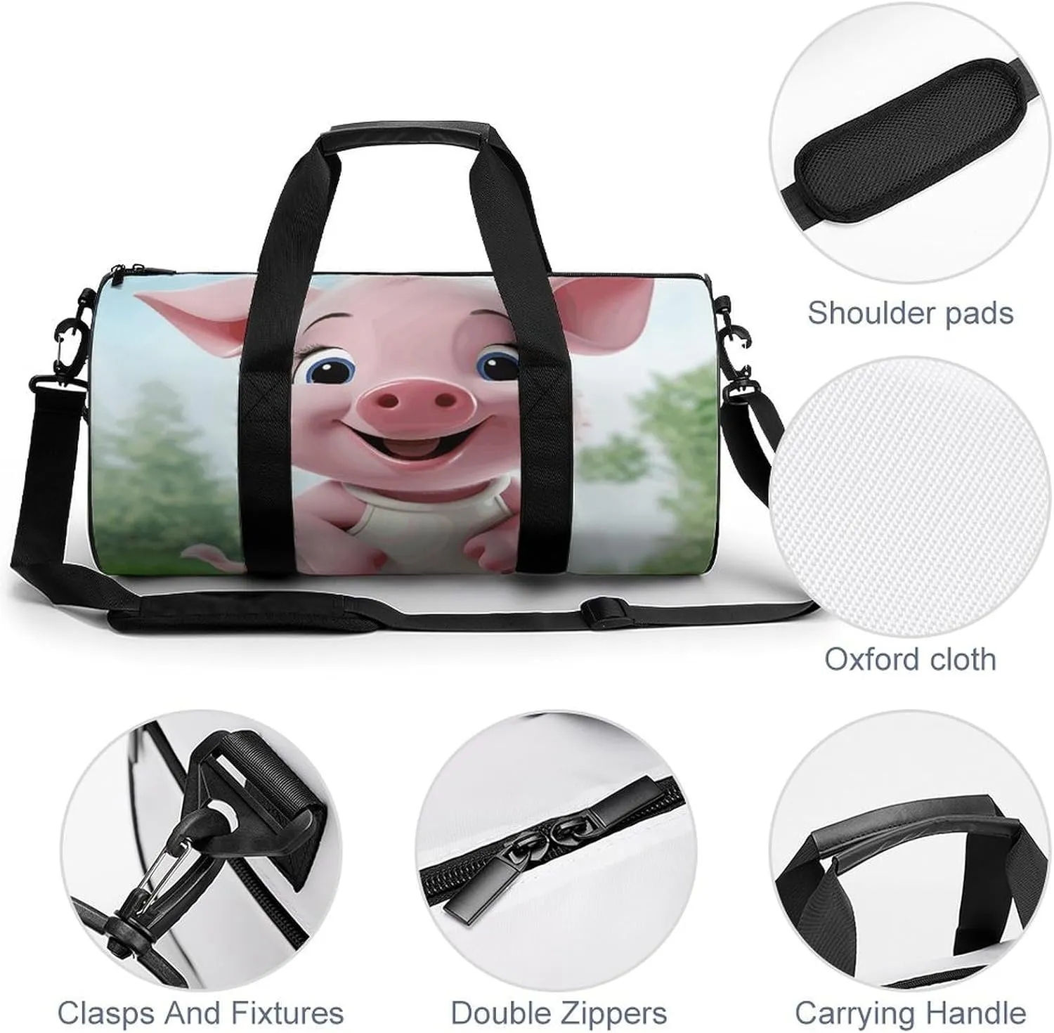 Duffel Bag for Men Women Gym Bag Pink Little Pig Travel Duffel Bag Waterproof Overnight Bag for Sports Workout