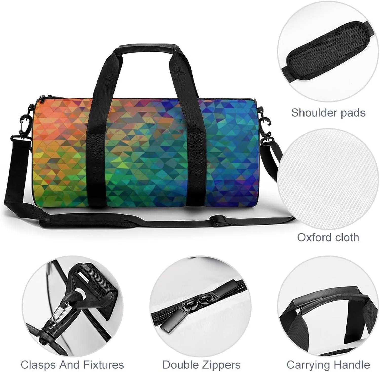 Duffel Bag for Men Women Gym Bag Rainbow Triangle Travel Duffel Bag Waterproof Overnight Bag for Sports Workout