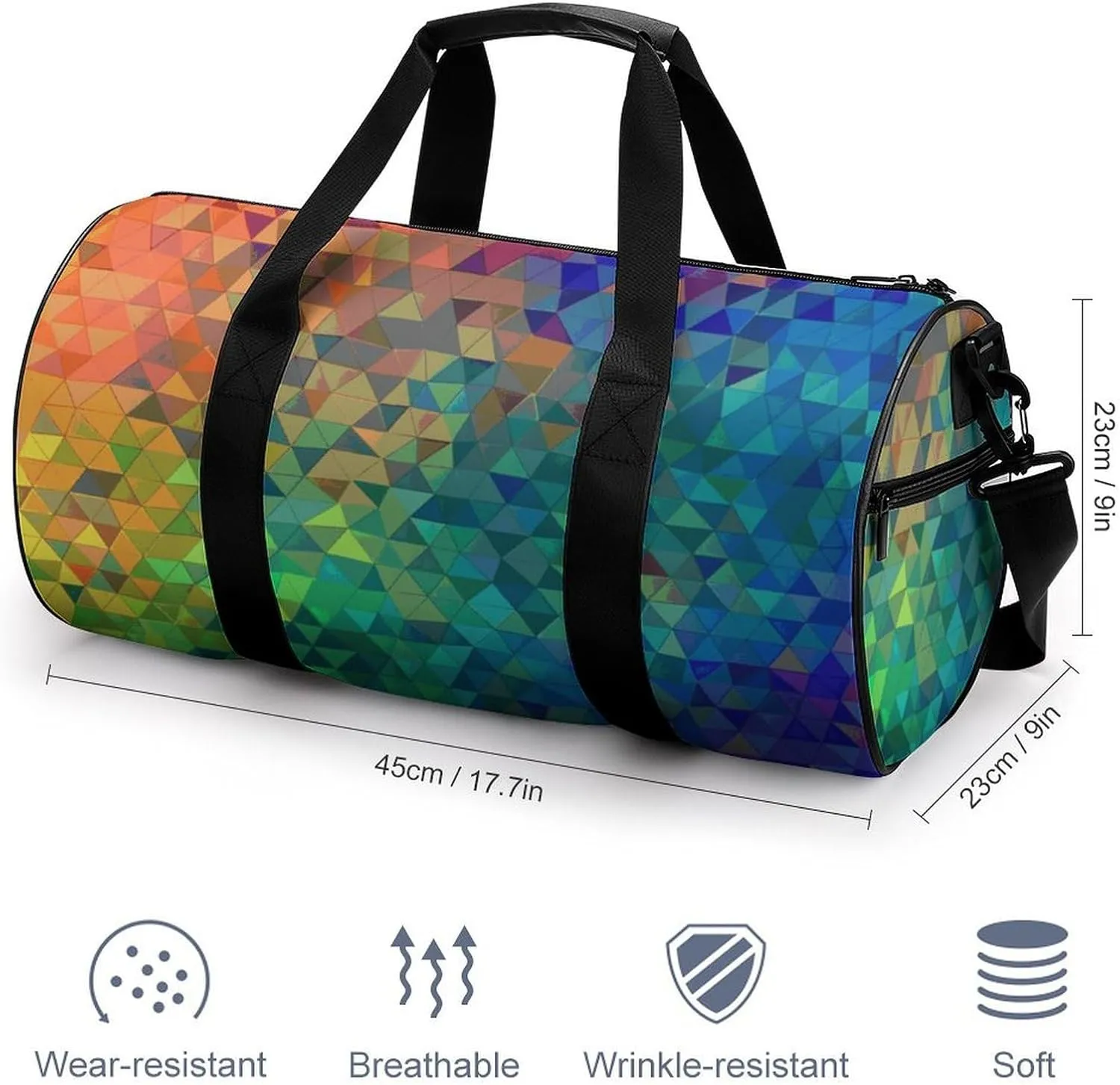 Duffel Bag for Men Women Gym Bag Rainbow Triangle Travel Duffel Bag Waterproof Overnight Bag for Sports Workout