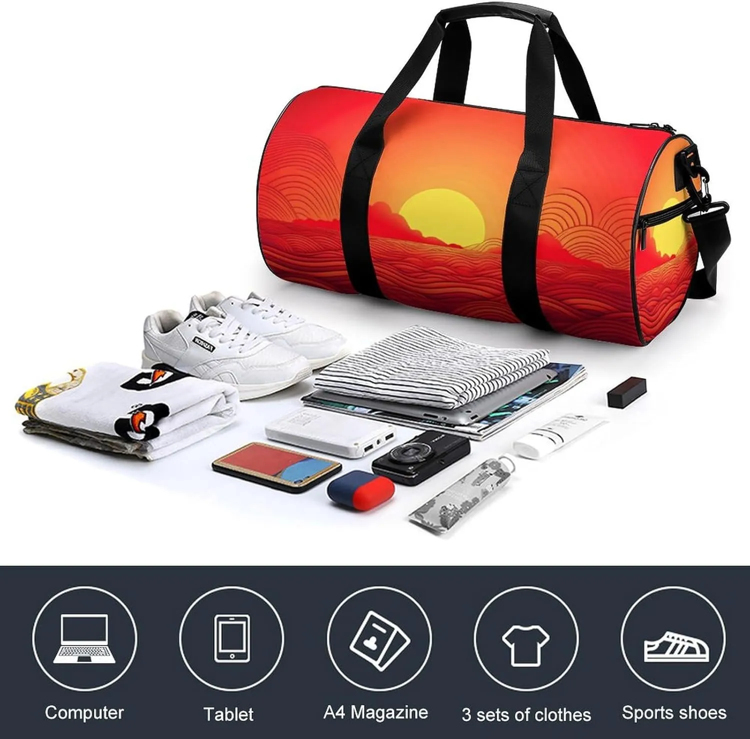 Duffel Bag for Men Women Gym Bag Red Sunrise Travel Duffel Bag Waterproof Overnight Bag for Sports Workout