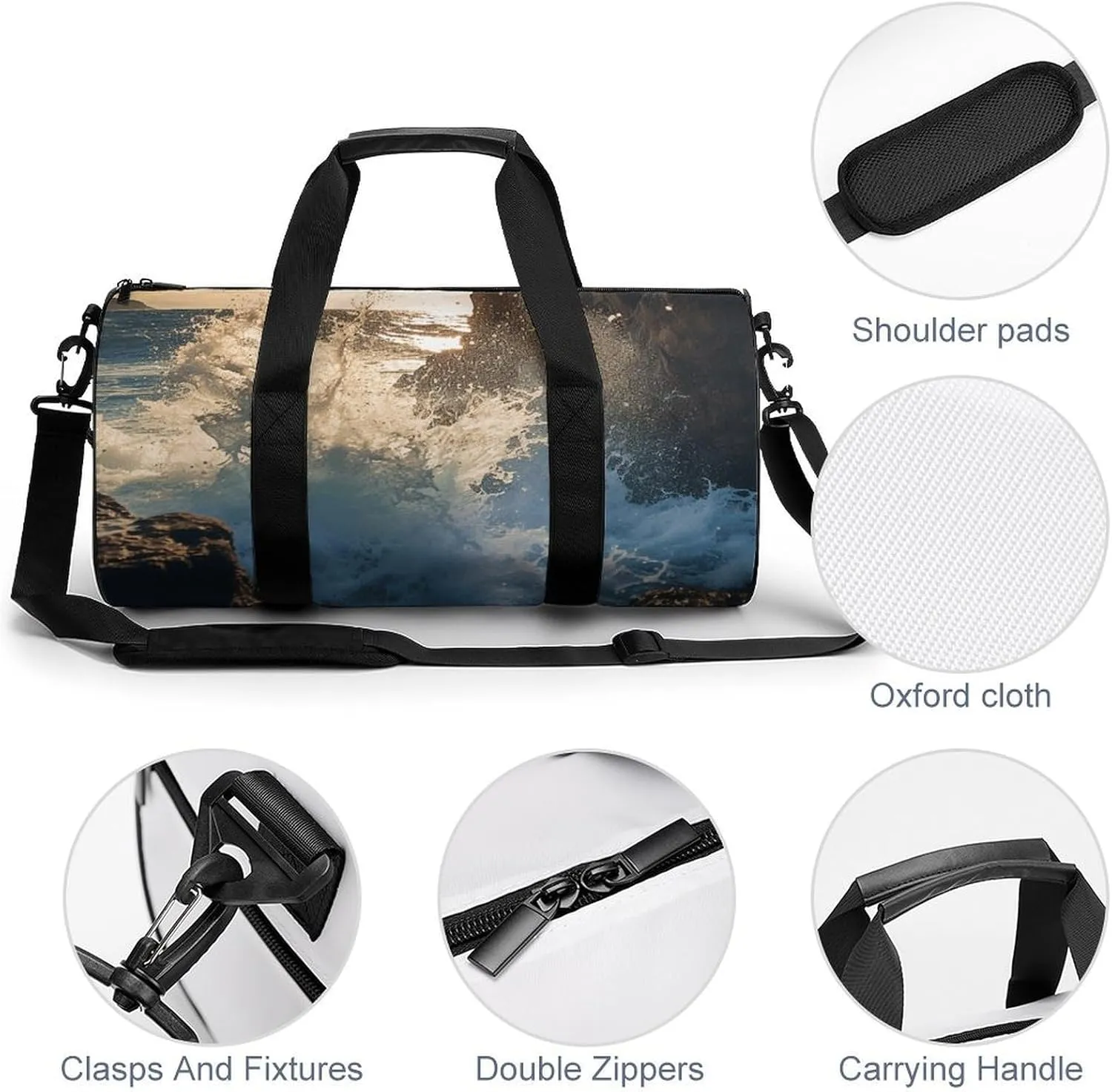 Duffel Bag for Men Women Gym Bag Rocky Coastline Travel Duffel Bag Waterproof Overnight Bag for Sports Workout
