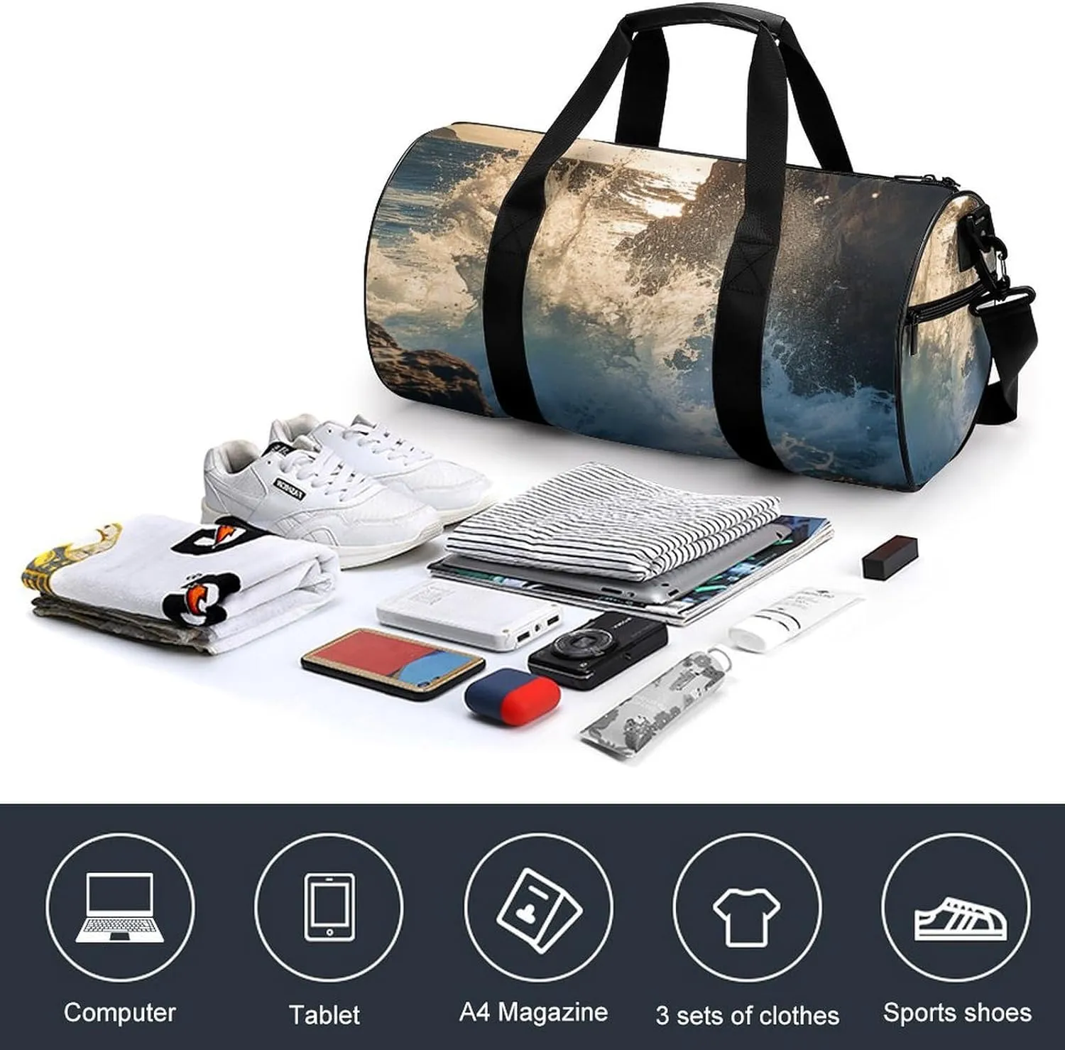 Duffel Bag for Men Women Gym Bag Rocky Coastline Travel Duffel Bag Waterproof Overnight Bag for Sports Workout