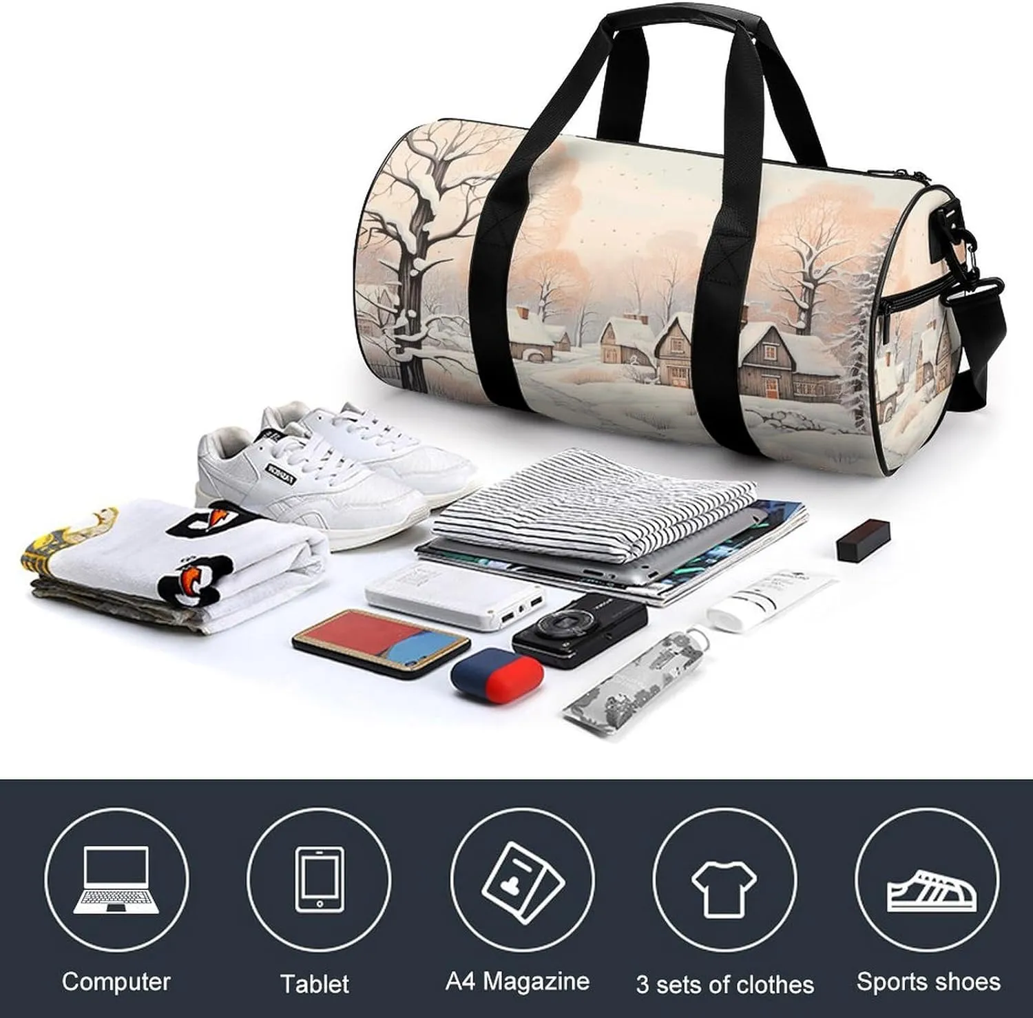 Duffel Bag for Men Women Gym Bag Snow And House Travel Duffel Bag Waterproof Overnight Bag for Sports Workout