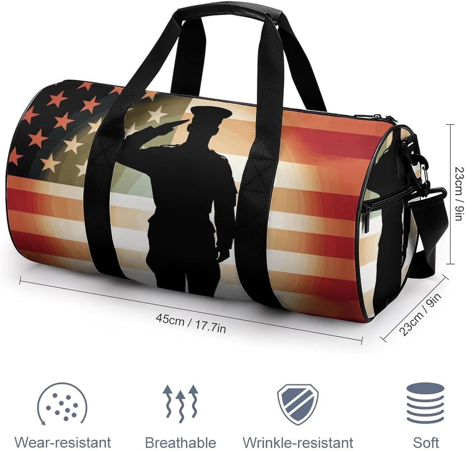 Duffel Bag for Men Women Gym Bag Soldier Saluting America Flag Travel Duffel Bag Waterproof Overnight Bag for Sports Workout
