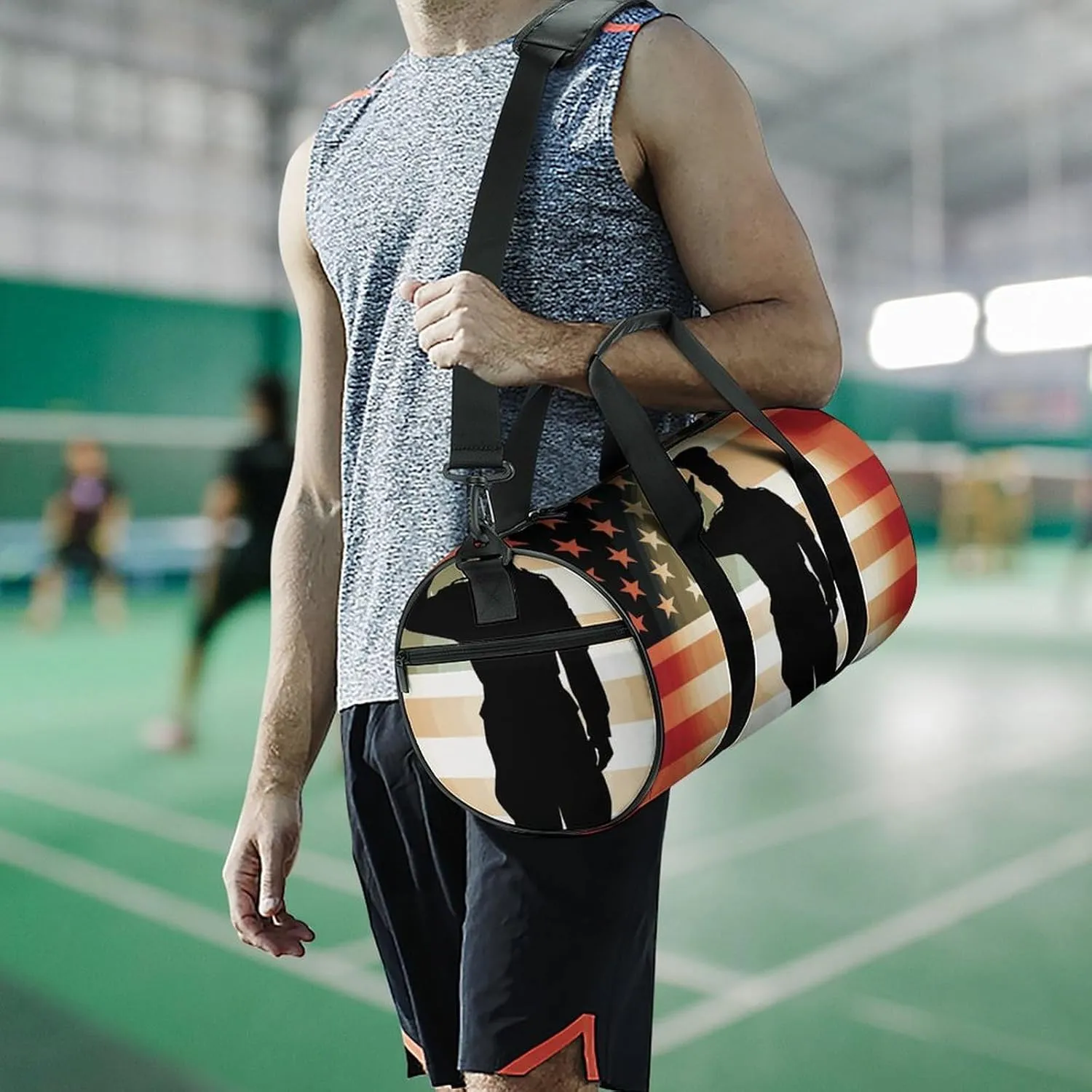 Duffel Bag for Men Women Gym Bag Soldier Saluting America Flag Travel Duffel Bag Waterproof Overnight Bag for Sports Workout