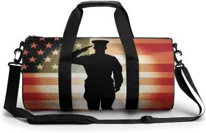 Duffel Bag for Men Women Gym Bag Soldier Saluting America Flag Travel Duffel Bag Waterproof Overnight Bag for Sports Workout