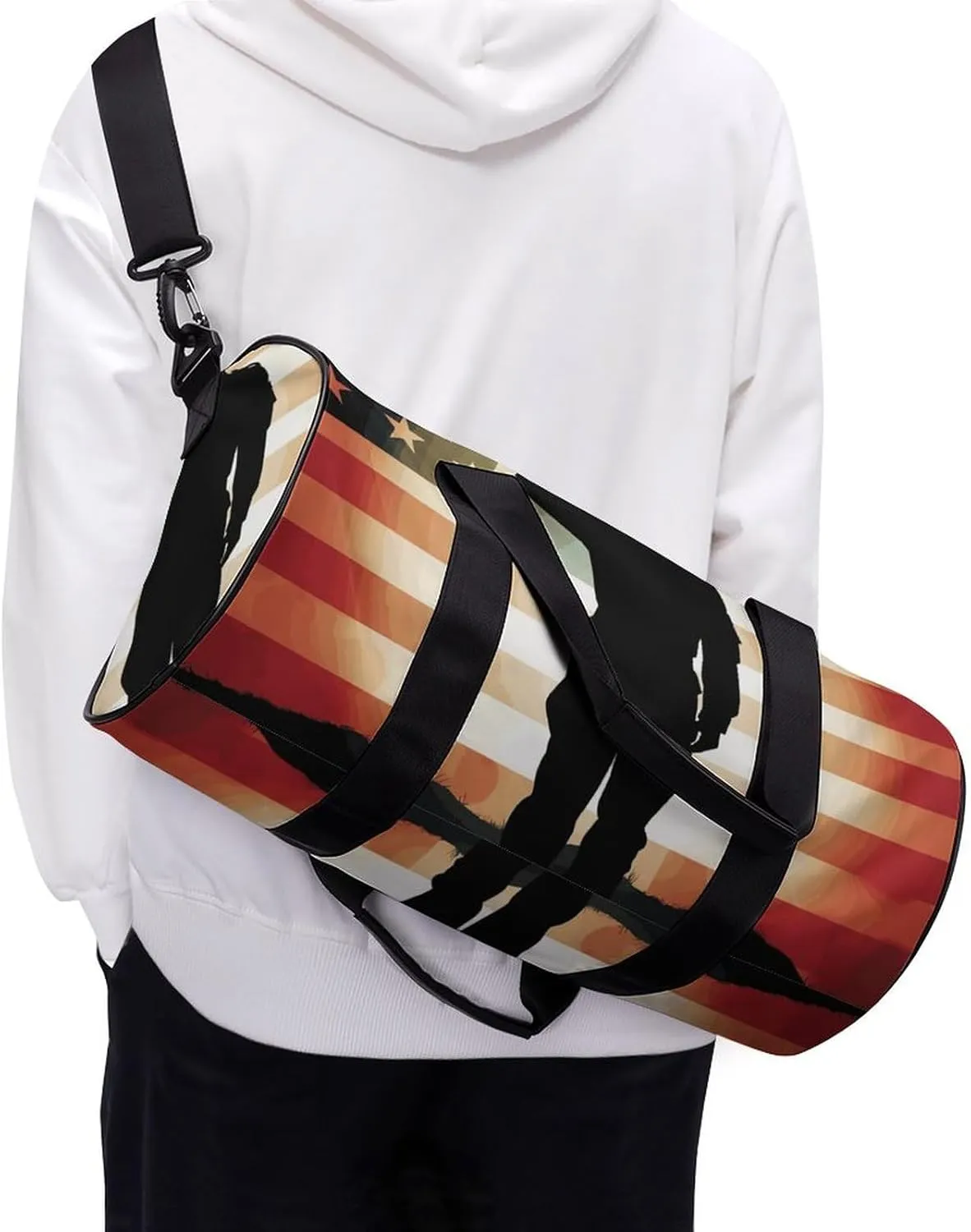 Duffel Bag for Men Women Gym Bag Soldier Saluting America Flag Travel Duffel Bag Waterproof Overnight Bag for Sports Workout