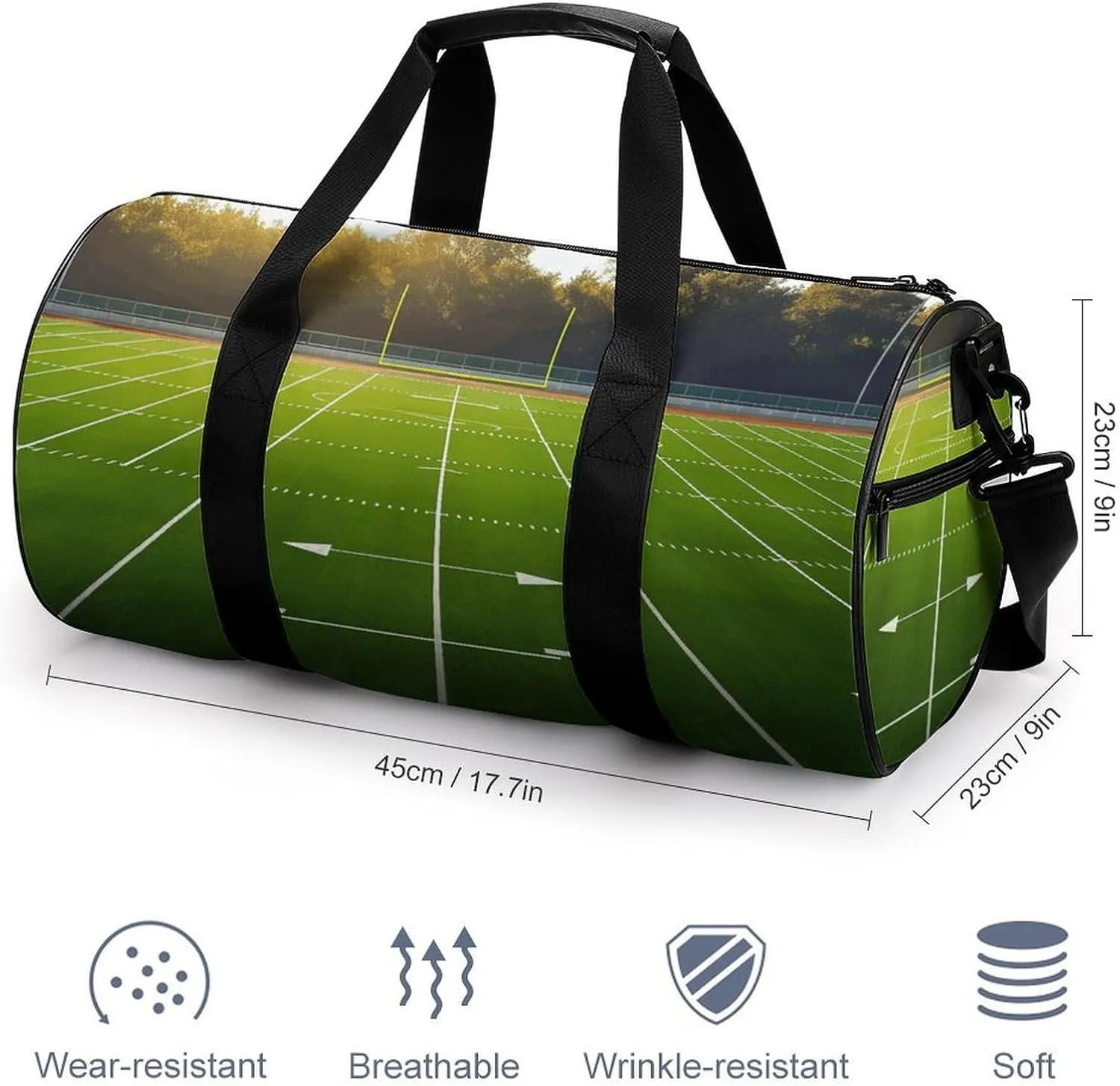 Duffel Bag for Men Women Gym Bag Sports Field in Green Travel Duffel Bag Waterproof Overnight Bag for Sports Workout