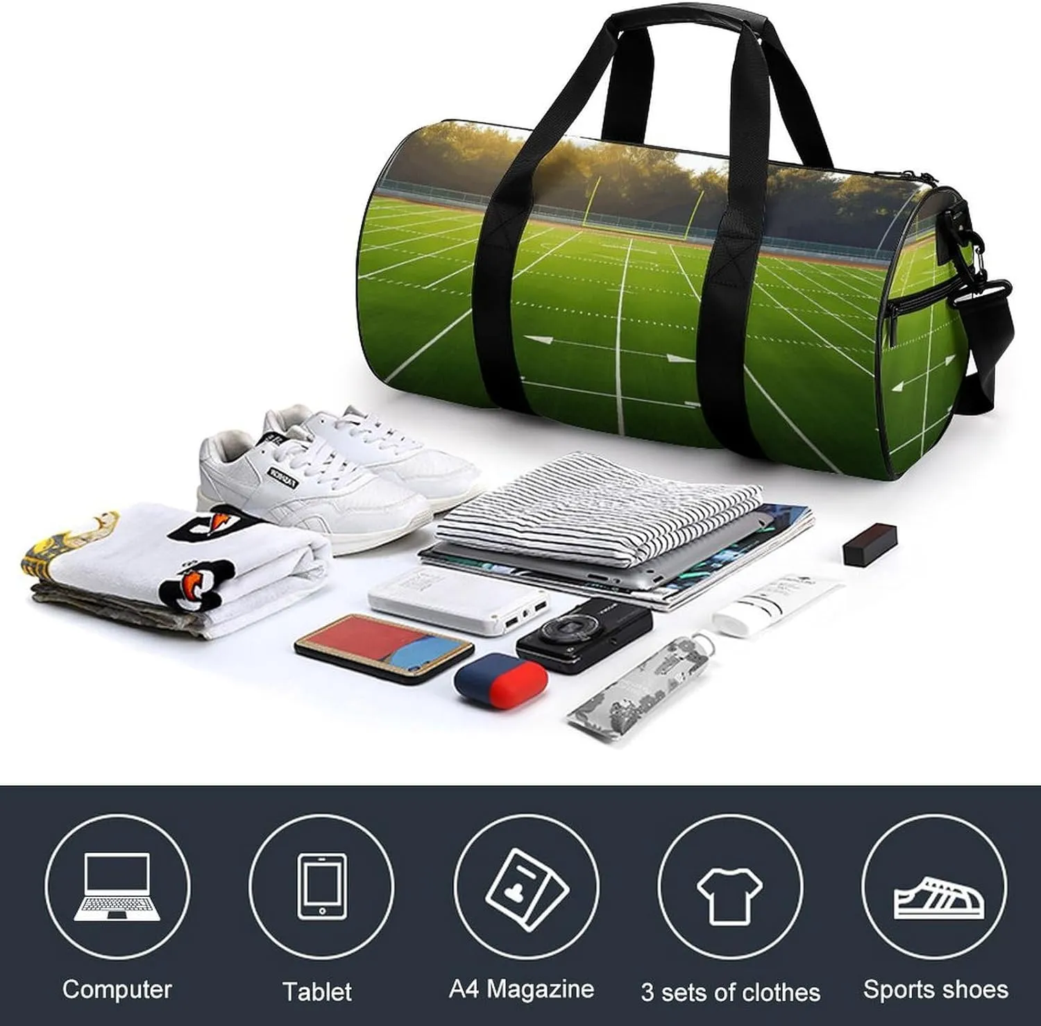 Duffel Bag for Men Women Gym Bag Sports Field in Green Travel Duffel Bag Waterproof Overnight Bag for Sports Workout