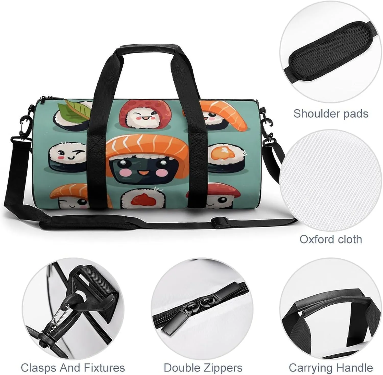 Duffel Bag for Men Women Gym Bag Sushi Travel Duffel Bag Waterproof Overnight Bag for Sports Workout