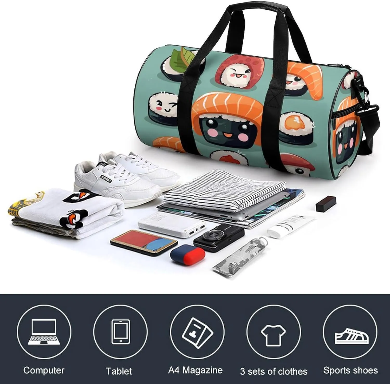 Duffel Bag for Men Women Gym Bag Sushi Travel Duffel Bag Waterproof Overnight Bag for Sports Workout
