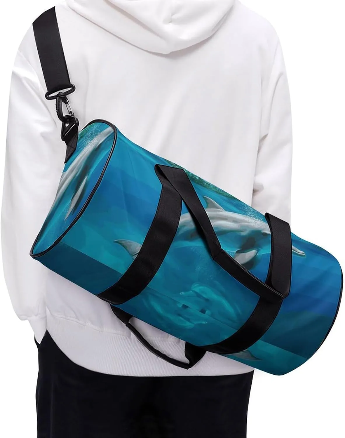 Duffel Bag for Men Women Gym Bag Swimming Dolphin in Blue Sea Travel Duffel Bag Waterproof Overnight Bag for Sports Workout