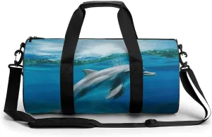 Duffel Bag for Men Women Gym Bag Swimming Dolphin in Blue Sea Travel Duffel Bag Waterproof Overnight Bag for Sports Workout