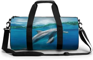 Duffel Bag for Men Women Gym Bag Swimming Dolphin in Blue Sea Travel Duffel Bag Waterproof Overnight Bag for Sports Workout