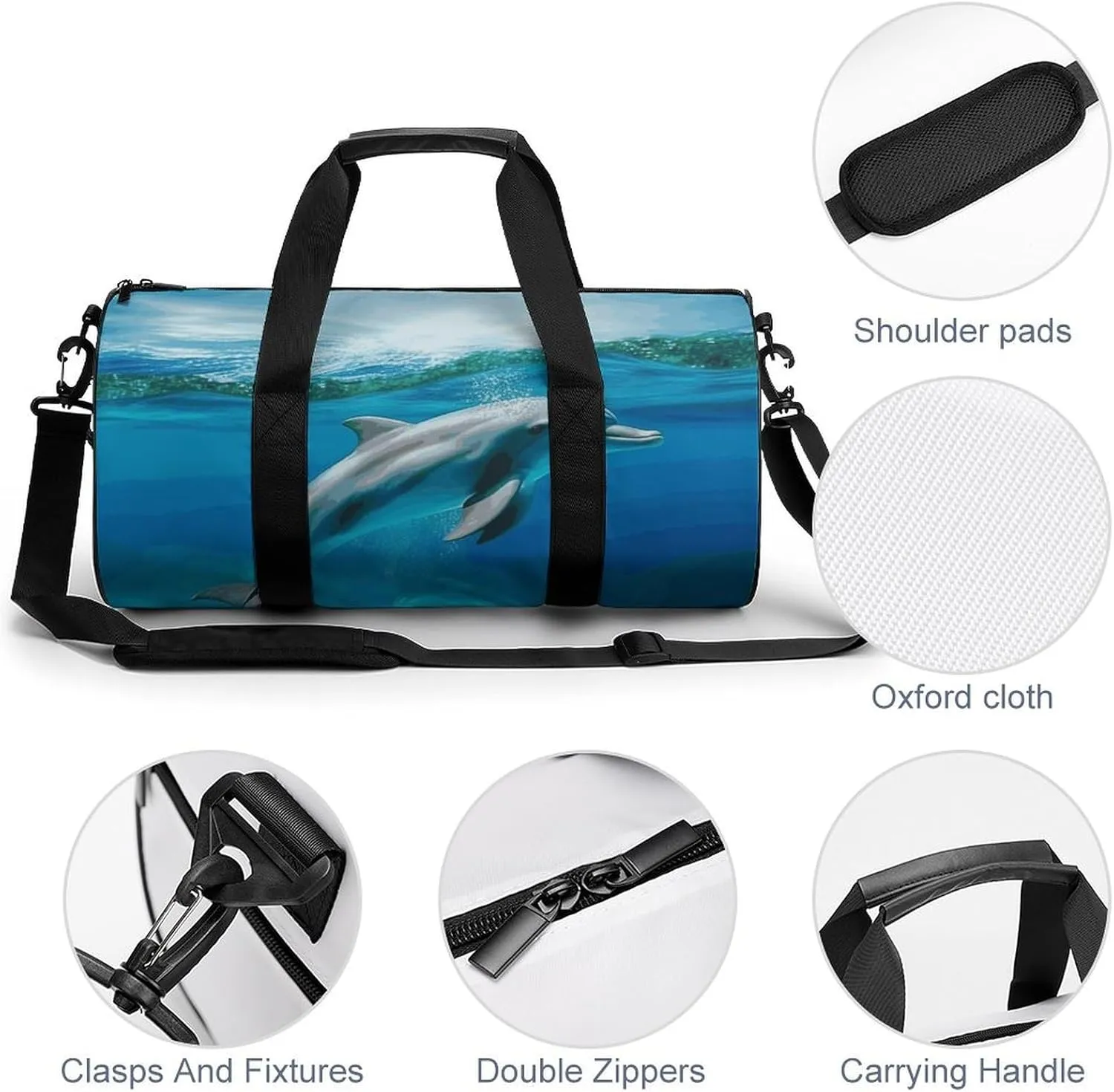 Duffel Bag for Men Women Gym Bag Swimming Dolphin in Blue Sea Travel Duffel Bag Waterproof Overnight Bag for Sports Workout