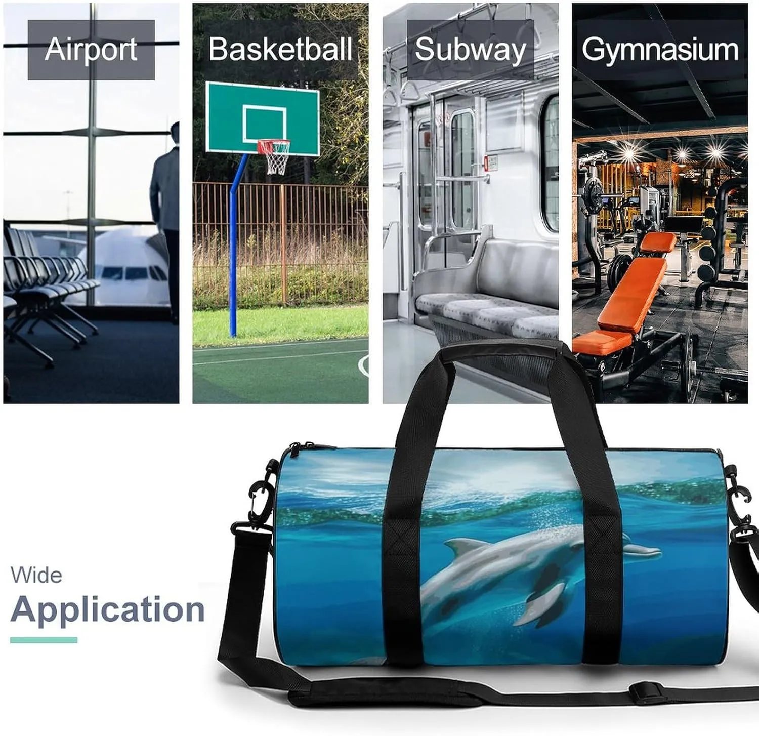 Duffel Bag for Men Women Gym Bag Swimming Dolphin in Blue Sea Travel Duffel Bag Waterproof Overnight Bag for Sports Workout