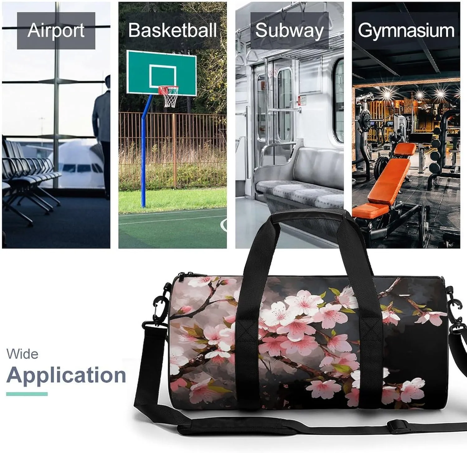 Duffel Bag for Men Women Gym Bag Tempting Cherry Blossoms Travel Duffel Bag Waterproof Overnight Bag for Sports Workout
