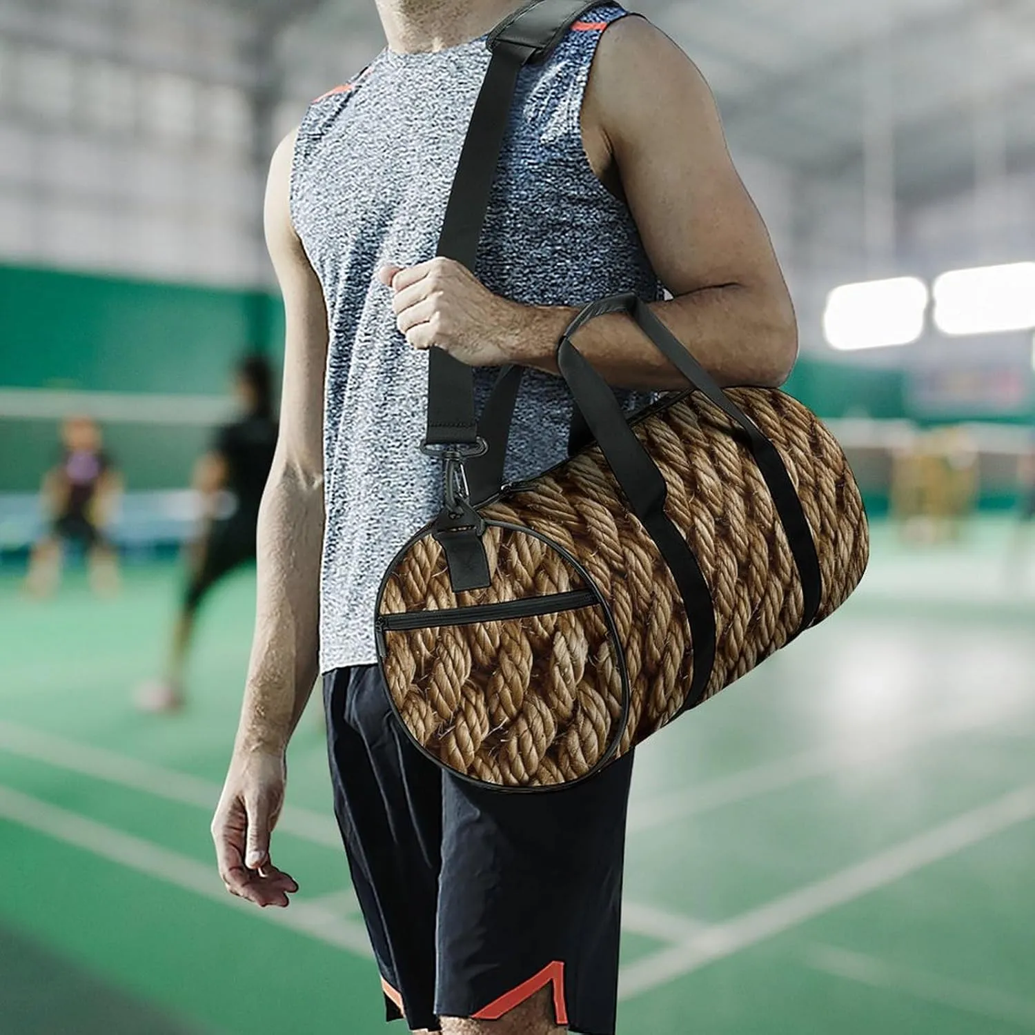 Duffel Bag for Men Women Gym Bag Texture of Braided Rope Travel Duffel Bag Waterproof Overnight Bag for Sports Workout