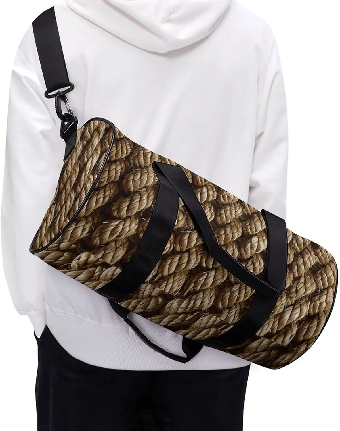 Duffel Bag for Men Women Gym Bag Texture of Braided Rope Travel Duffel Bag Waterproof Overnight Bag for Sports Workout
