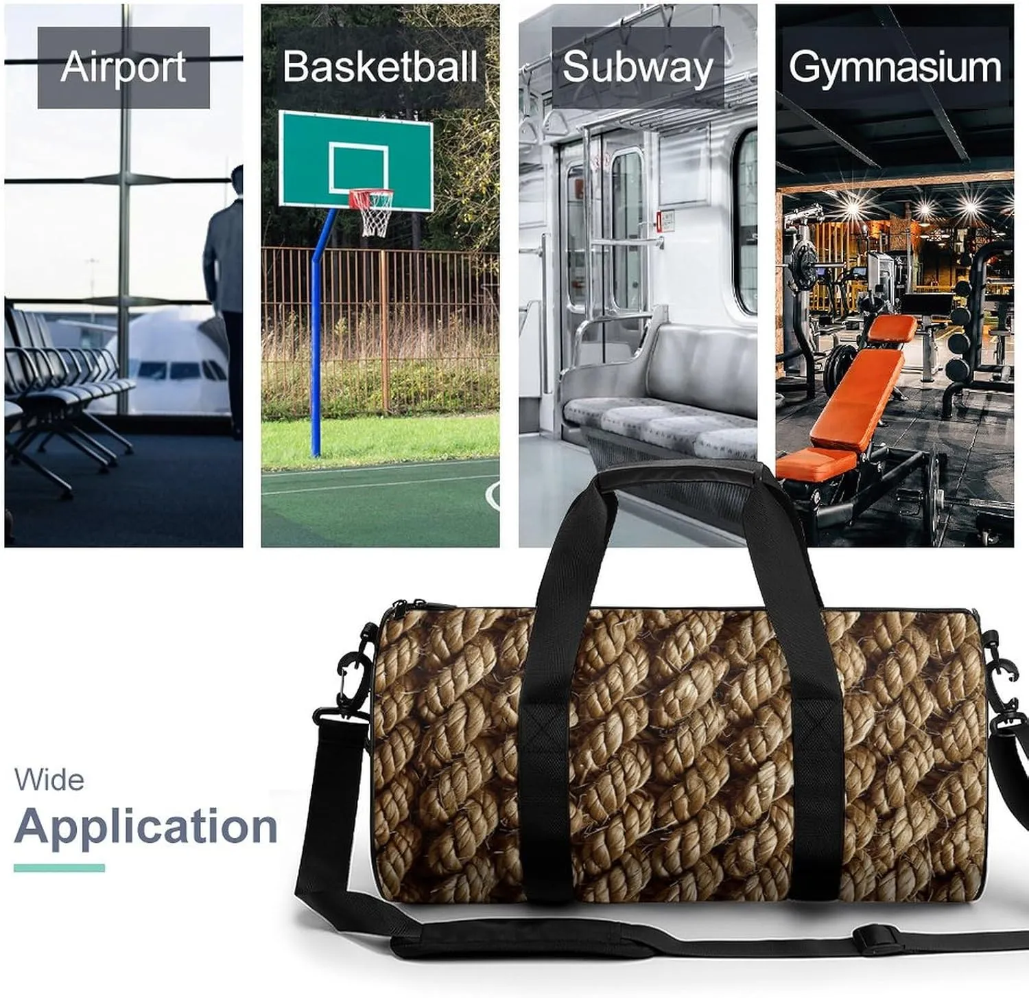 Duffel Bag for Men Women Gym Bag Texture of Braided Rope Travel Duffel Bag Waterproof Overnight Bag for Sports Workout