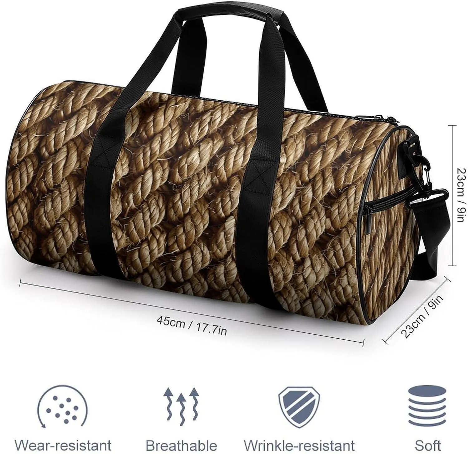 Duffel Bag for Men Women Gym Bag Texture of Braided Rope Travel Duffel Bag Waterproof Overnight Bag for Sports Workout
