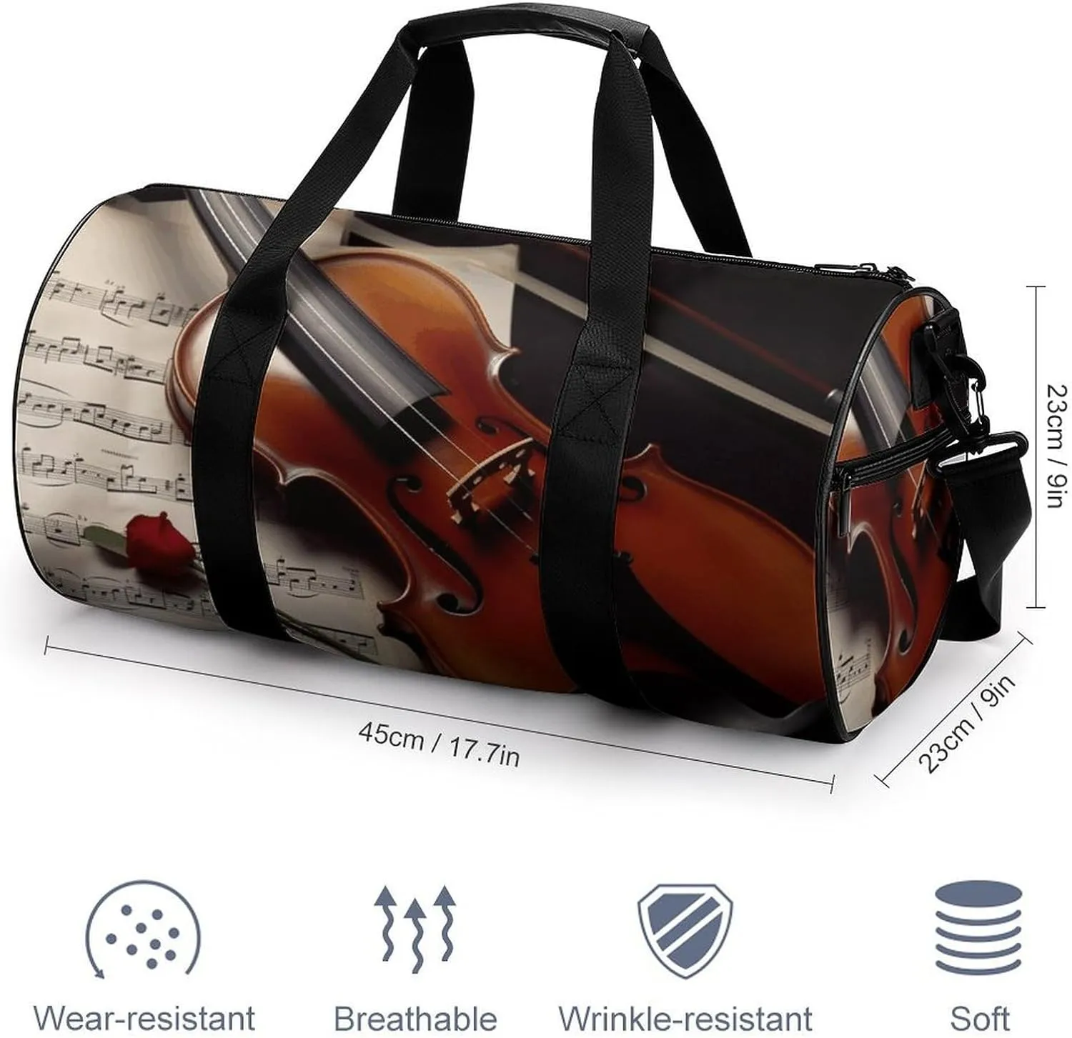 Duffel Bag for Men Women Gym Bag Violin Sheet Music Travel Duffel Bag Waterproof Overnight Bag for Sports Workout