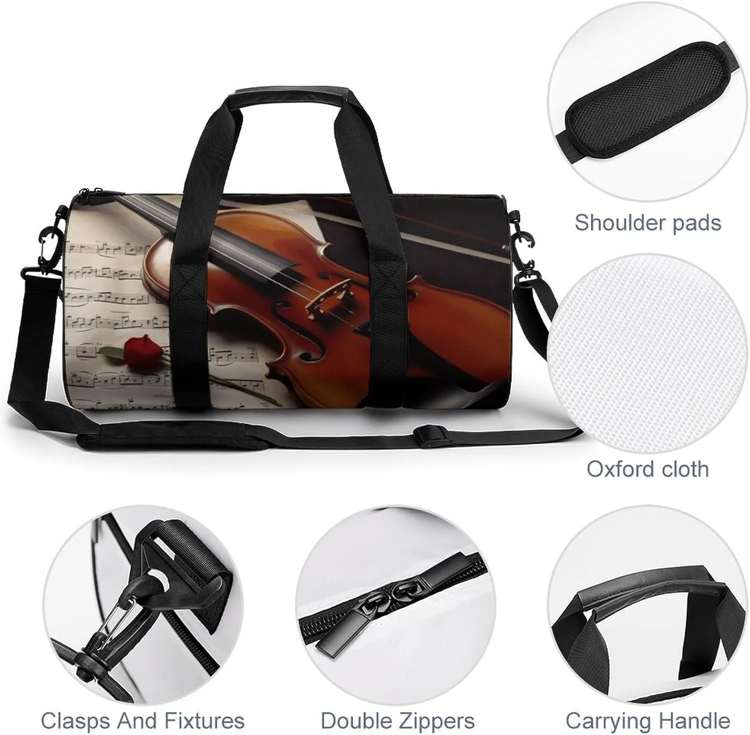 Duffel Bag for Men Women Gym Bag Violin Sheet Music Travel Duffel Bag Waterproof Overnight Bag for Sports Workout