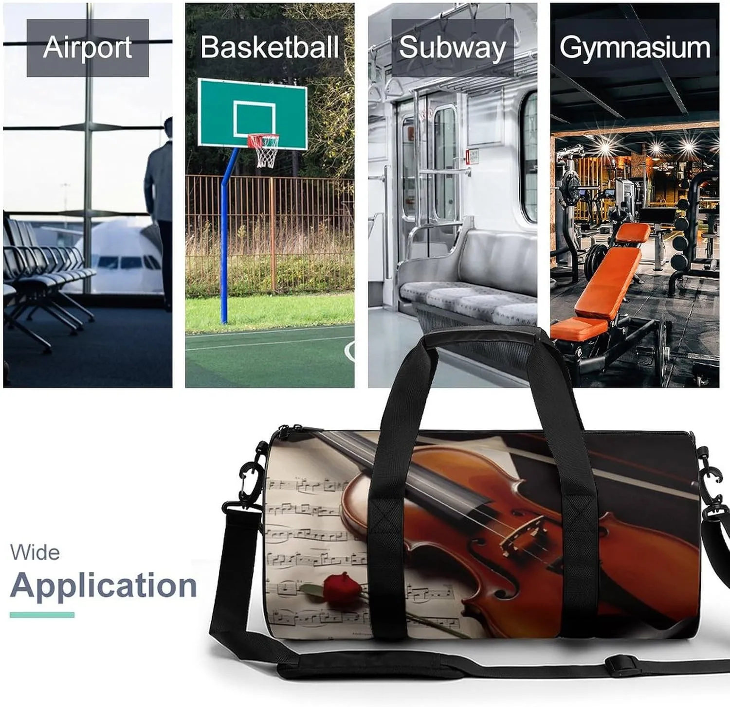 Duffel Bag for Men Women Gym Bag Violin Sheet Music Travel Duffel Bag Waterproof Overnight Bag for Sports Workout