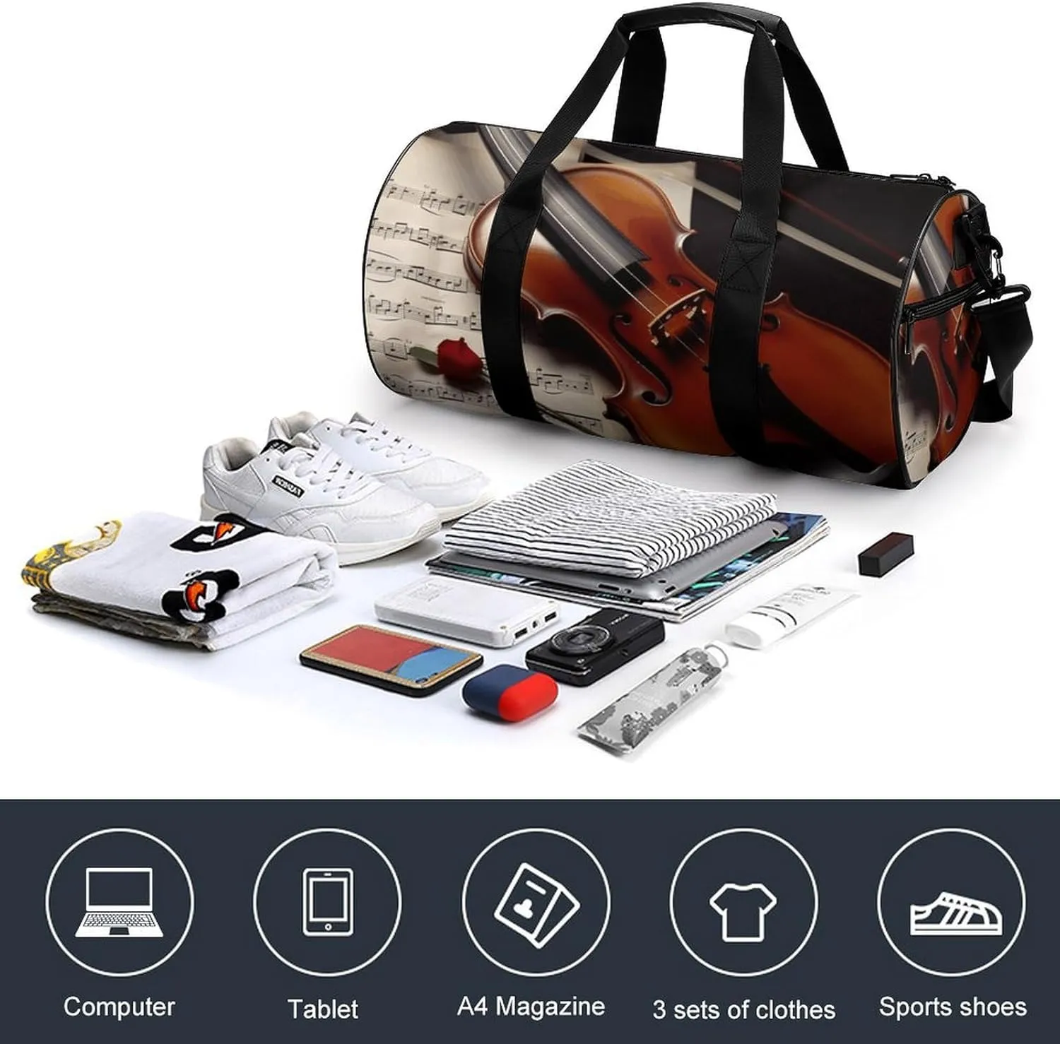 Duffel Bag for Men Women Gym Bag Violin Sheet Music Travel Duffel Bag Waterproof Overnight Bag for Sports Workout