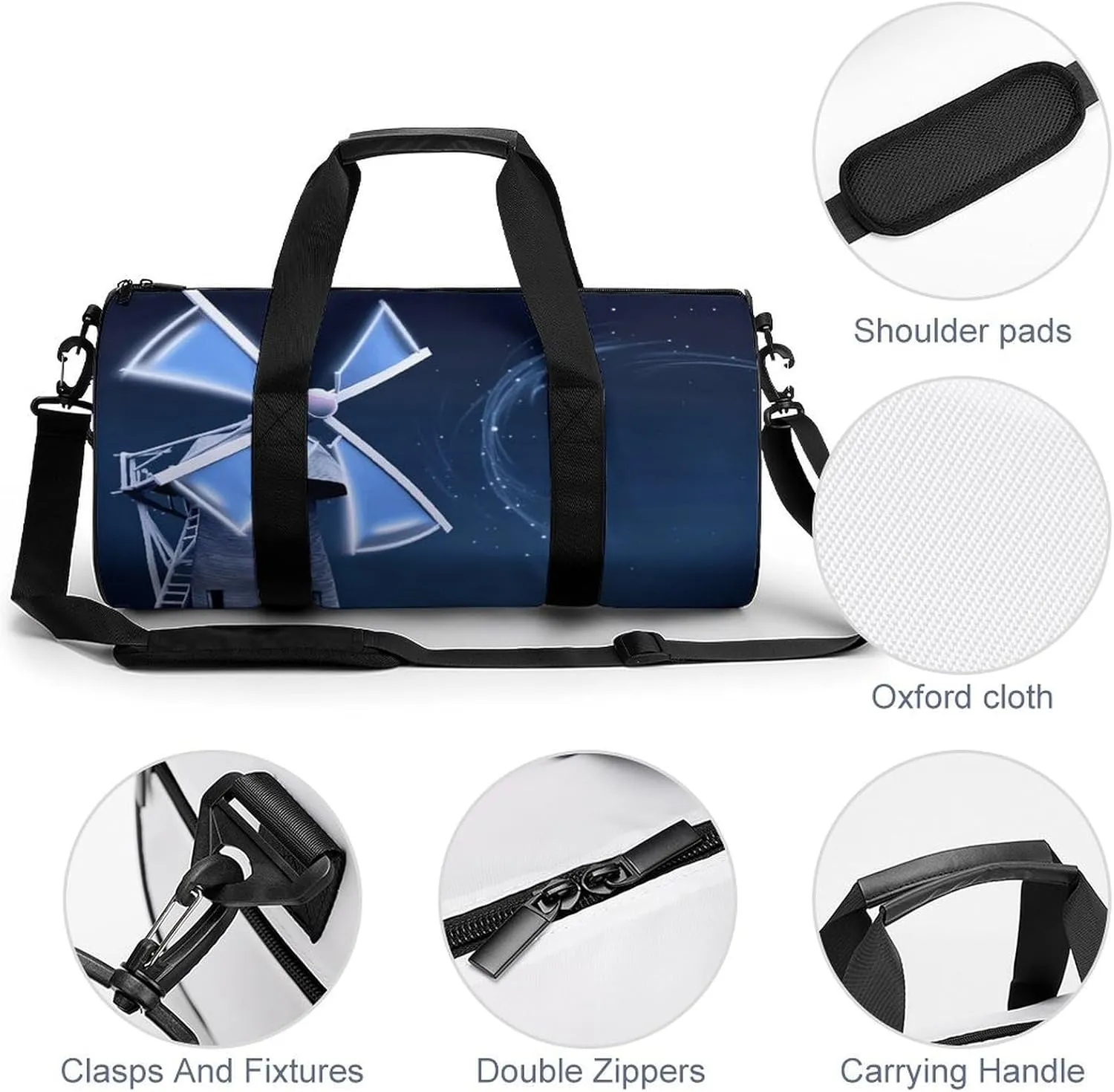 Duffel Bag for Men Women Gym Bag Windmill Blue Travel Duffel Bag Waterproof Overnight Bag for Sports Workout