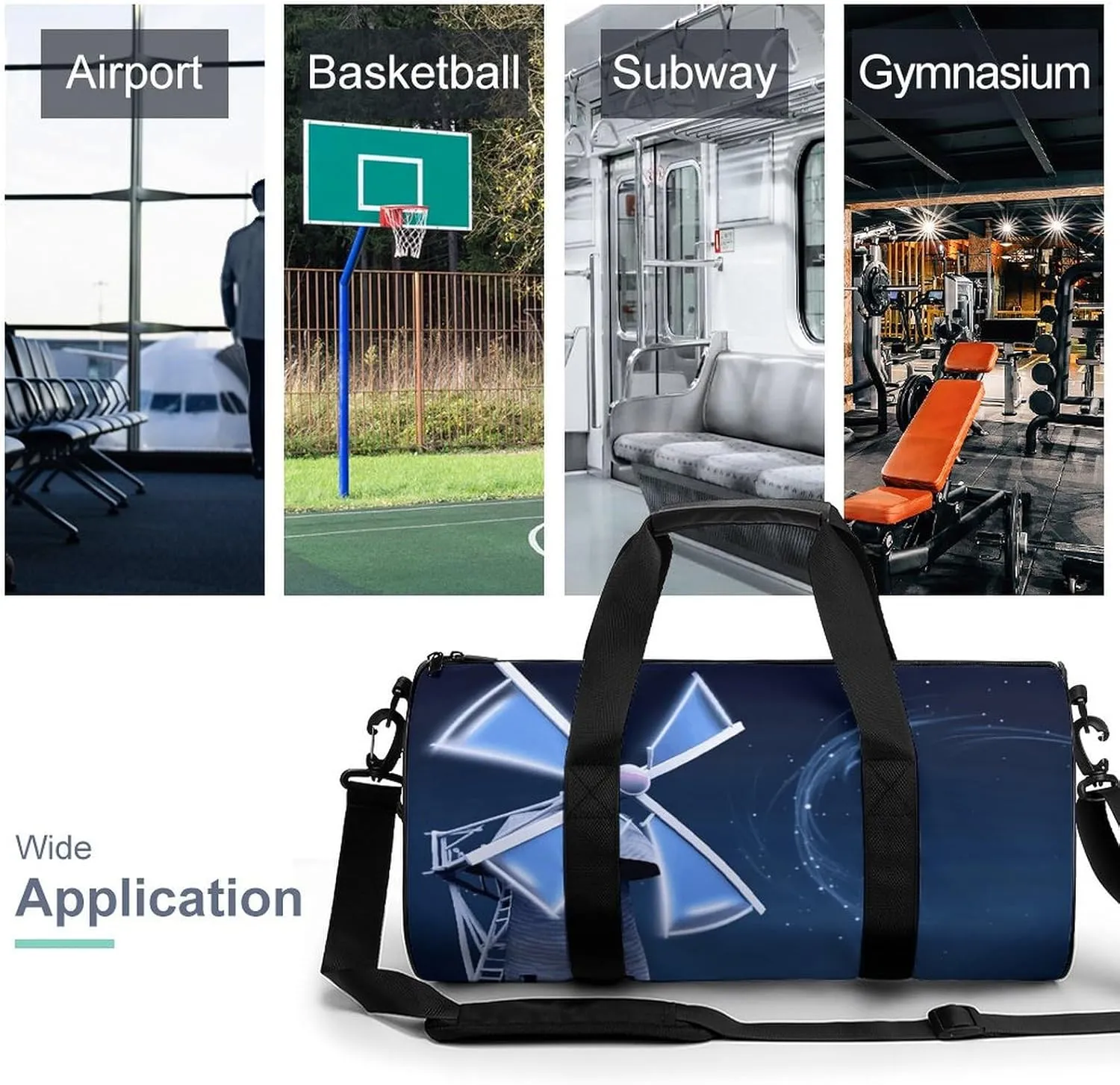 Duffel Bag for Men Women Gym Bag Windmill Blue Travel Duffel Bag Waterproof Overnight Bag for Sports Workout