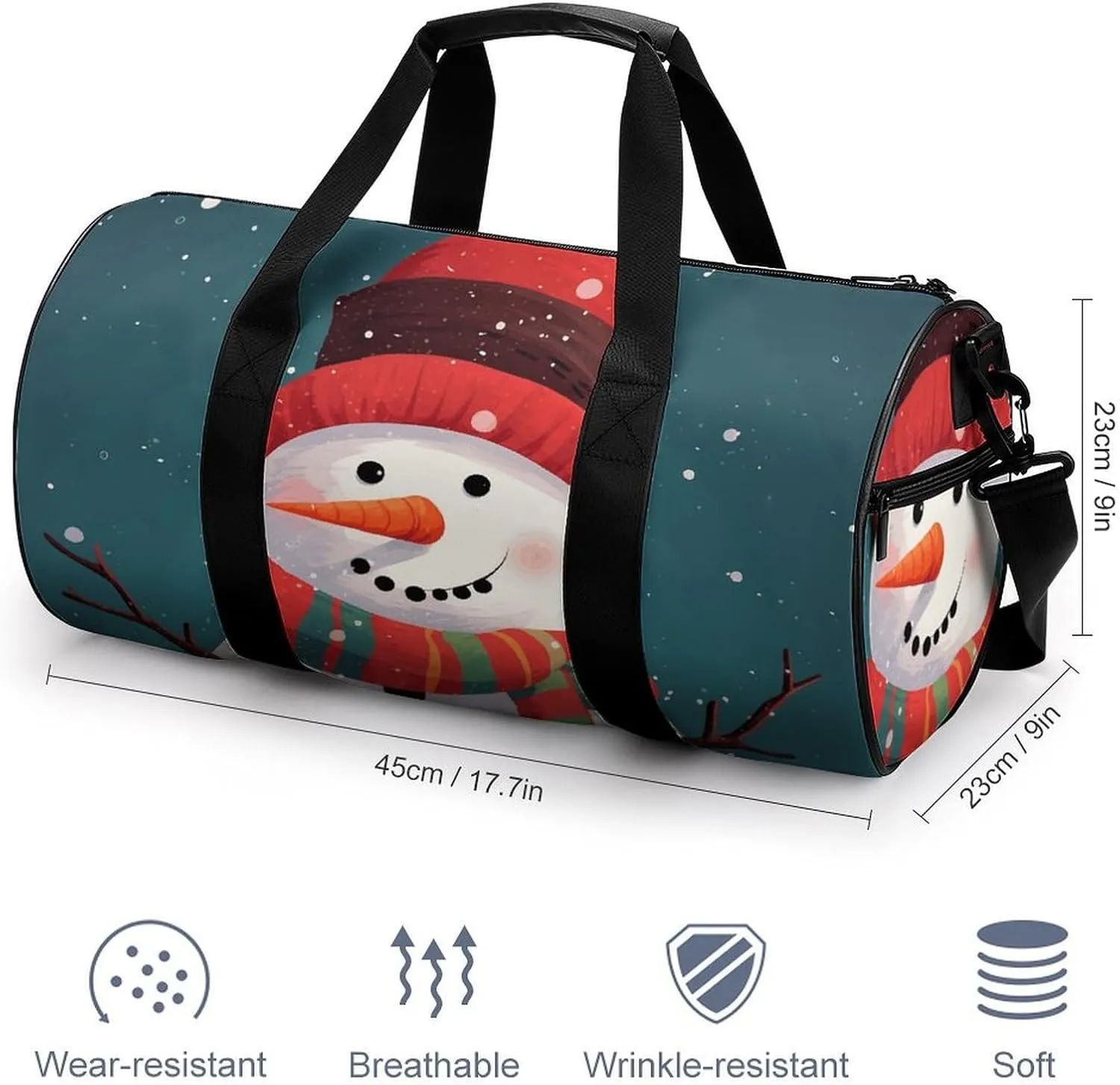 Duffel Bag for Men Women Gym Bag Xmas Snowman Travel Duffel Bag Waterproof Overnight Bag for Sports Workout