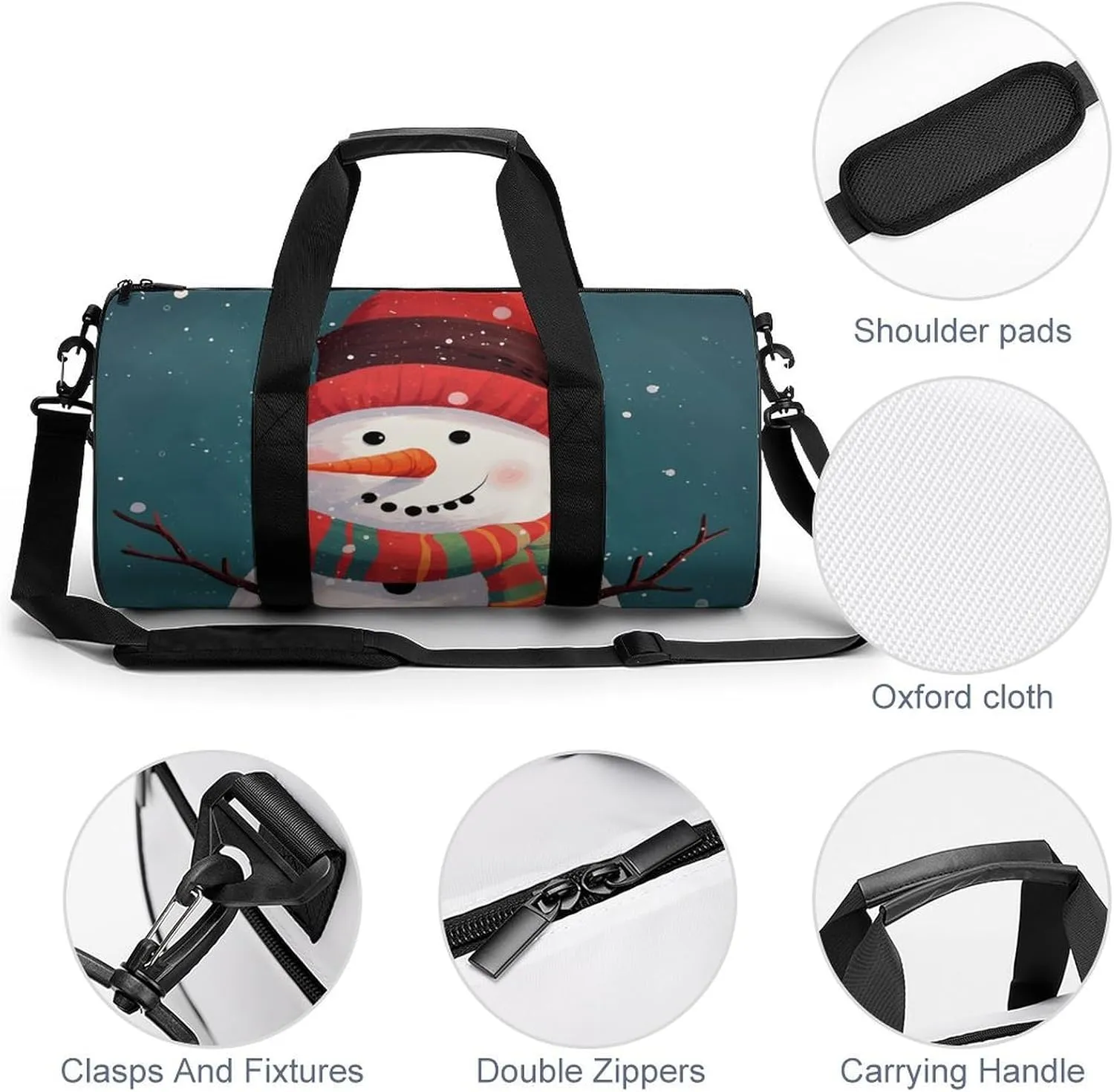 Duffel Bag for Men Women Gym Bag Xmas Snowman Travel Duffel Bag Waterproof Overnight Bag for Sports Workout