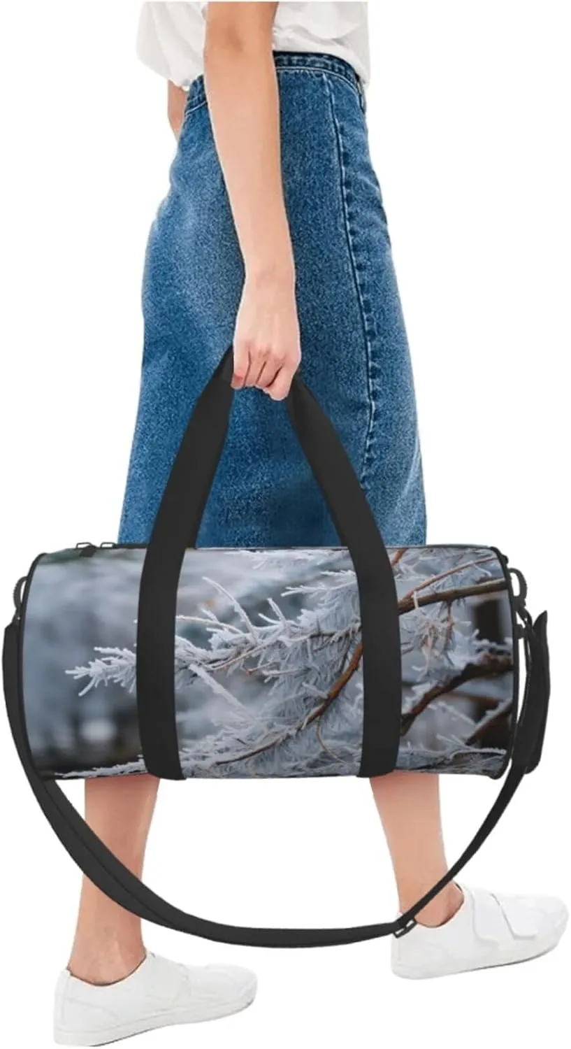 Duffel Bag for Men Women Small Gym Bag Branch covered with snow Travel Duffel Bag Waterproof Overnight Bag for Sports Workout