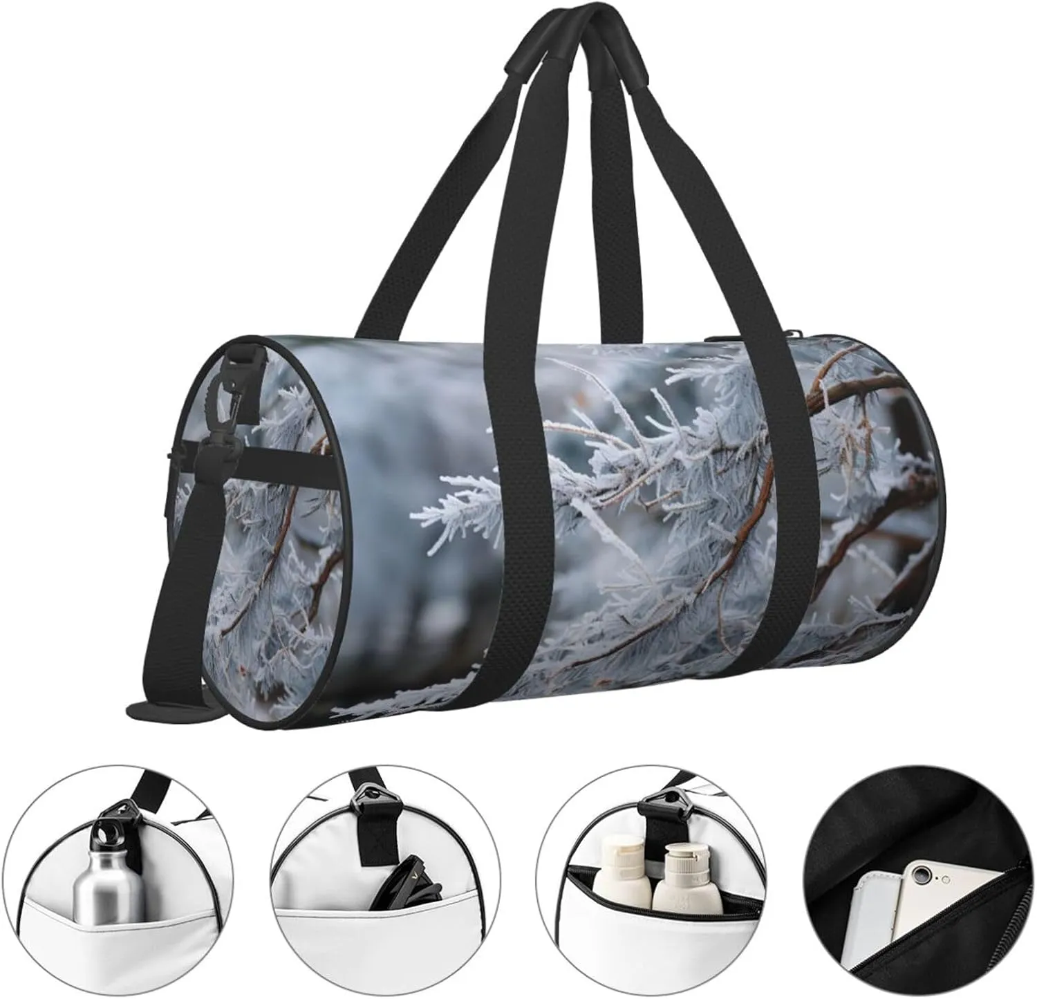 Duffel Bag for Men Women Small Gym Bag Branch covered with snow Travel Duffel Bag Waterproof Overnight Bag for Sports Workout