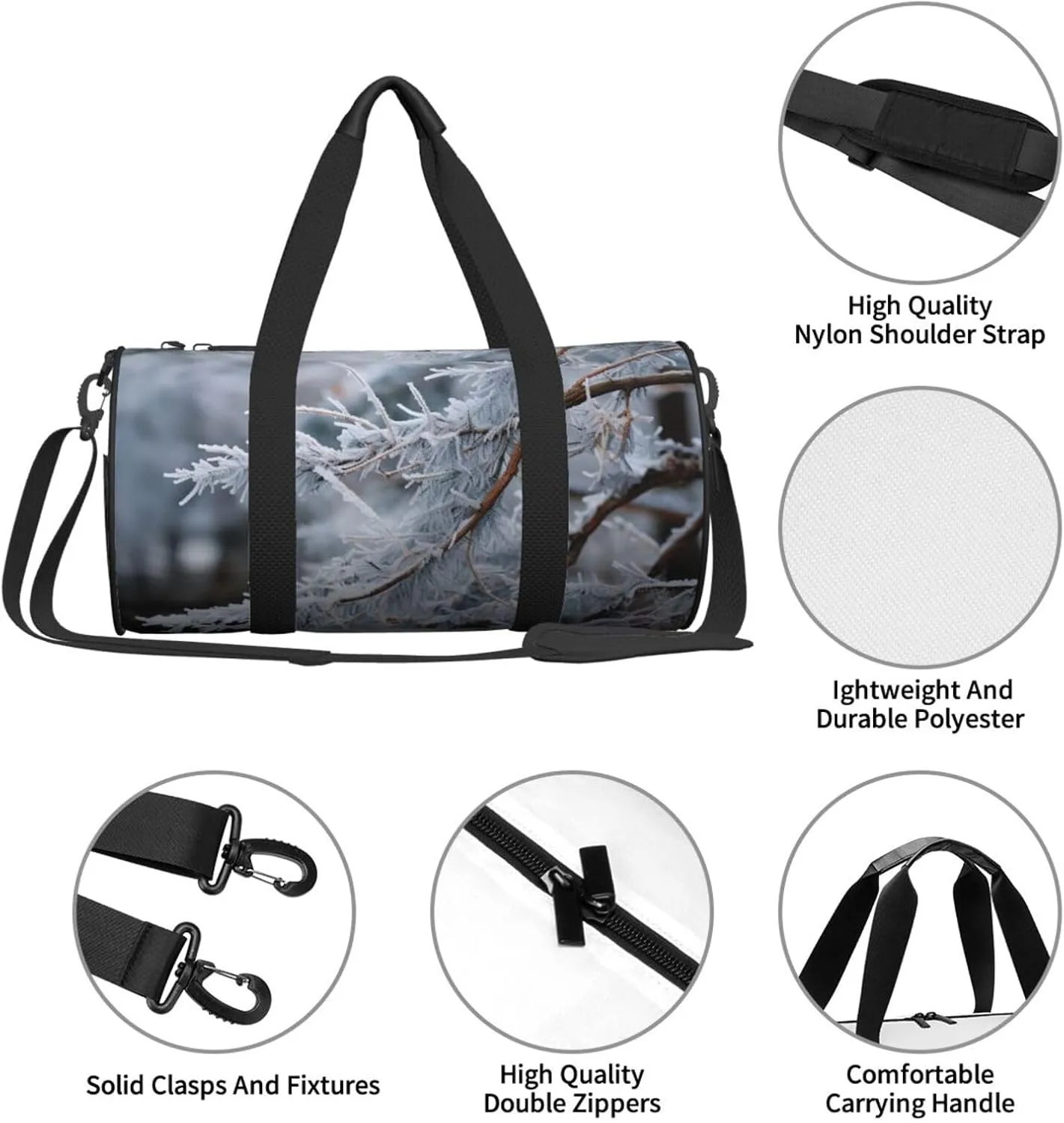 Duffel Bag for Men Women Small Gym Bag Branch covered with snow Travel Duffel Bag Waterproof Overnight Bag for Sports Workout