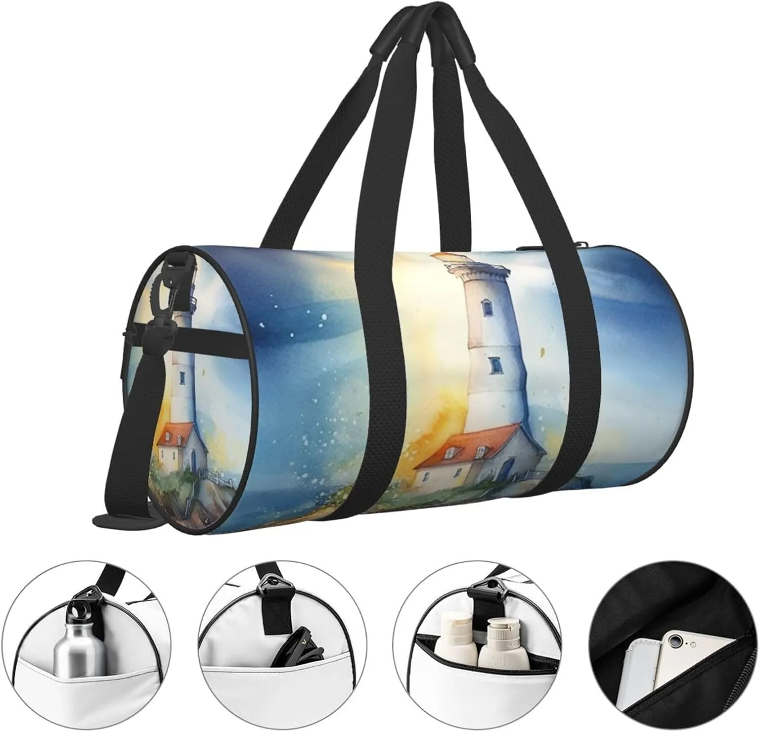 Duffel Bag for Men Women Small Gym Bag Lighthouse Fantasy Light Travel Duffel Bag Waterproof Overnight Bag for Sports Workout