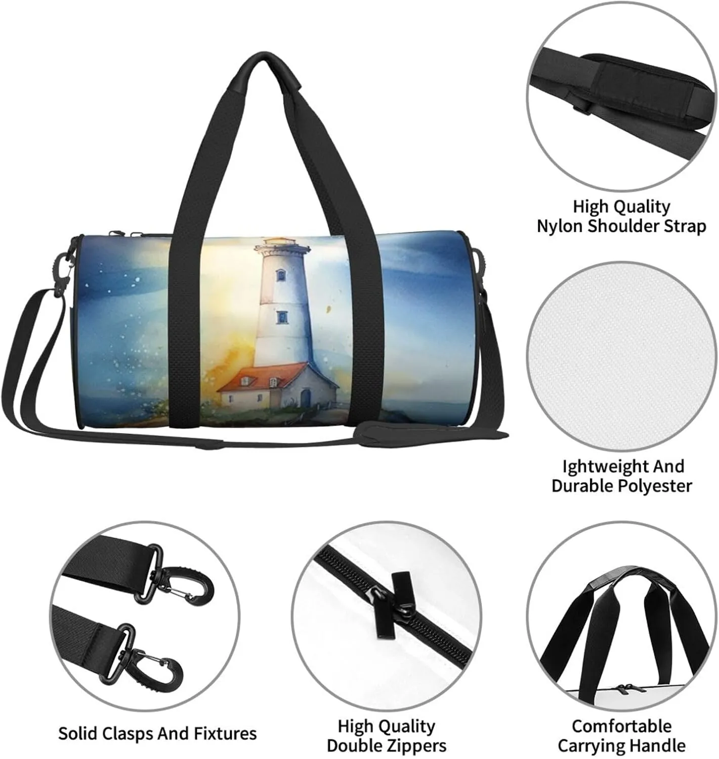 Duffel Bag for Men Women Small Gym Bag Lighthouse Fantasy Light Travel Duffel Bag Waterproof Overnight Bag for Sports Workout