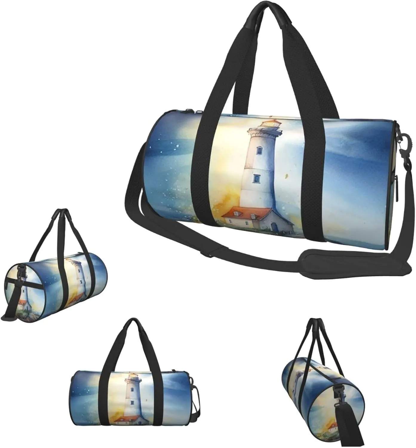 Duffel Bag for Men Women Small Gym Bag Lighthouse Fantasy Light Travel Duffel Bag Waterproof Overnight Bag for Sports Workout